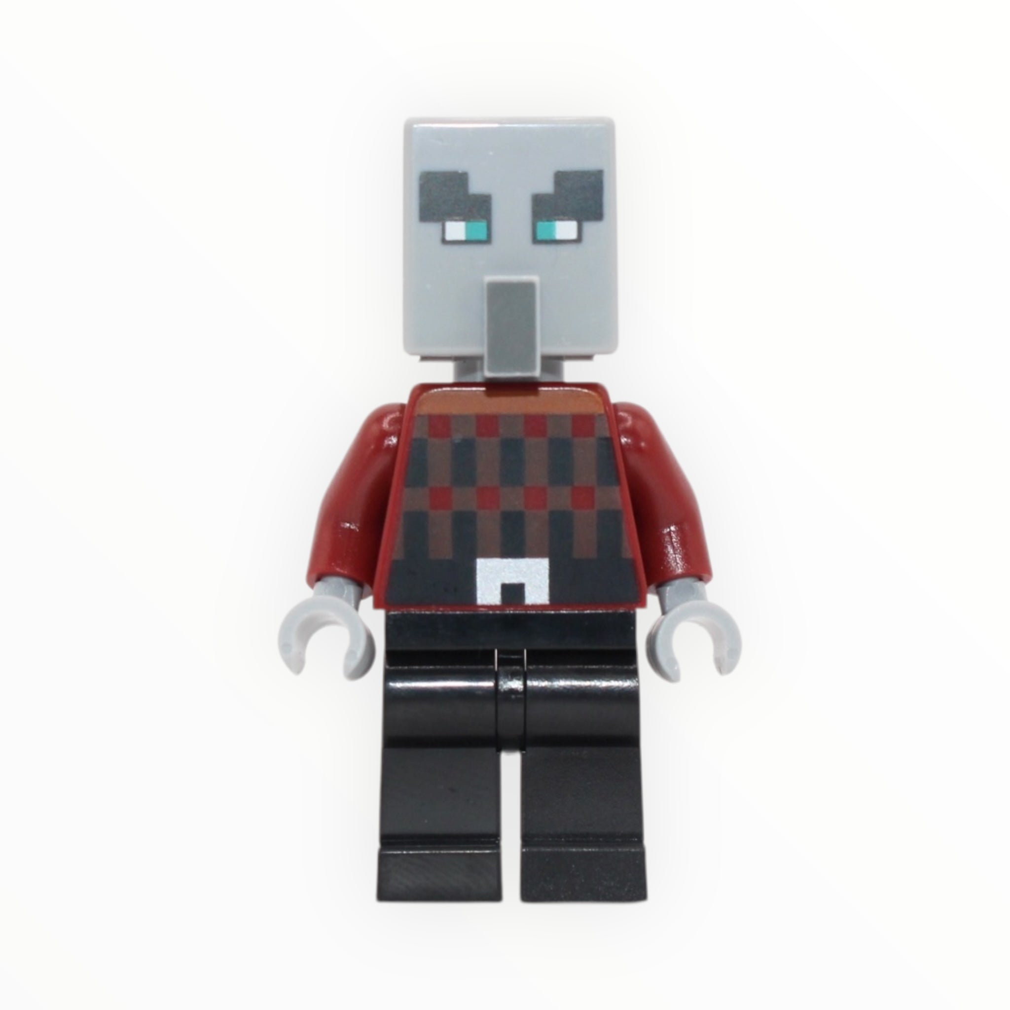 Minecraft Illager (dark red torso, black legs, narrow eyes)