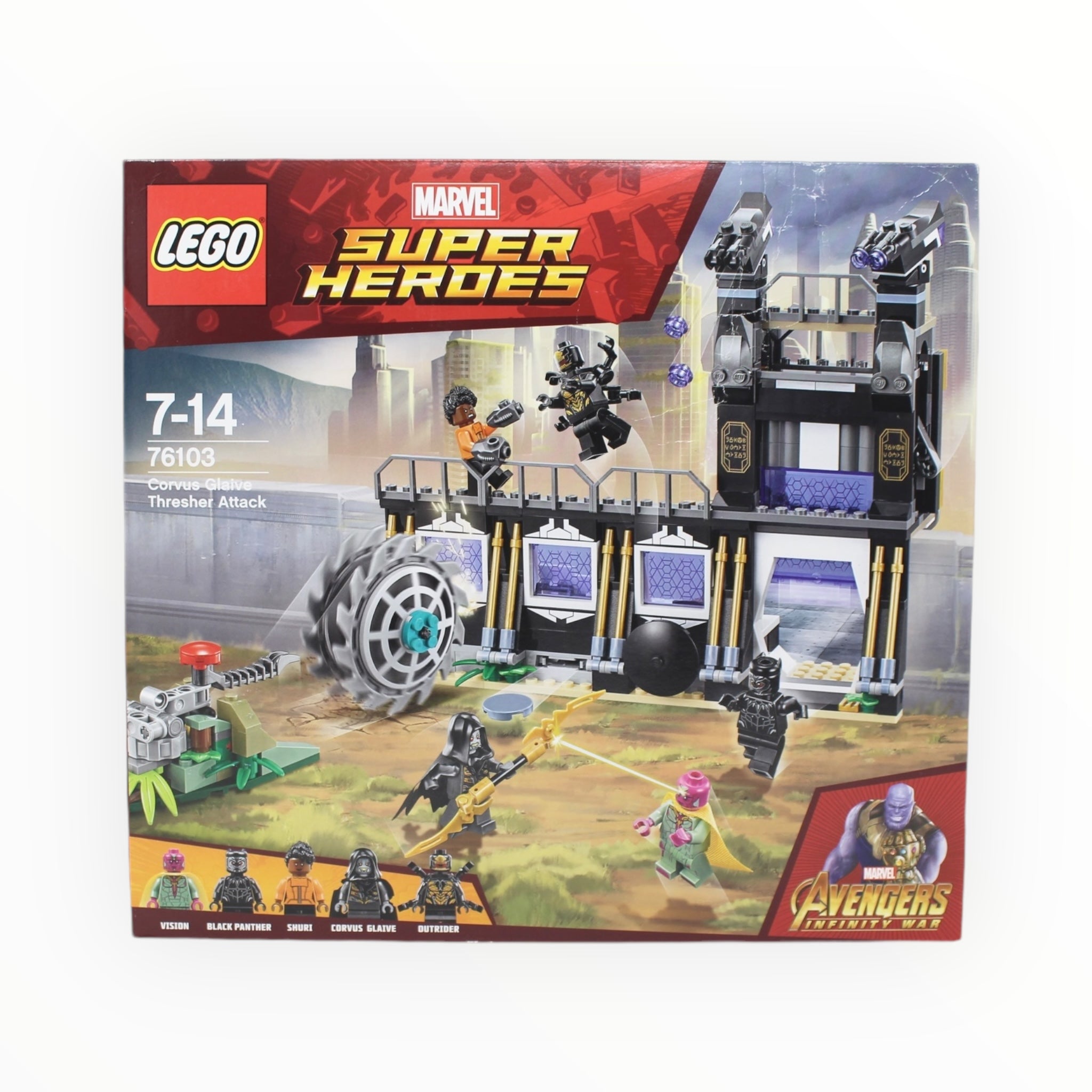 Retired Set 76103 Marvel Super Heroes Corvus Glaive Thresher Attack (damaged box)