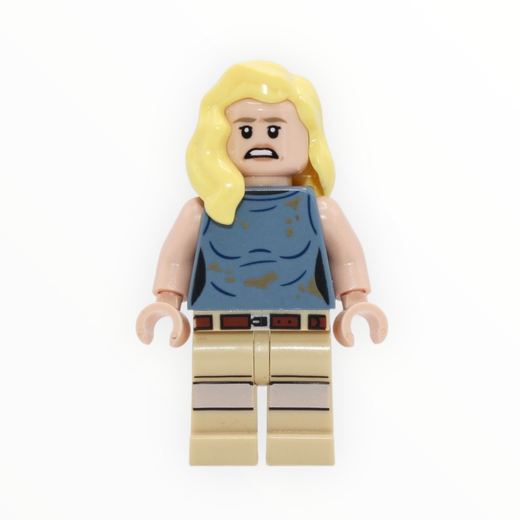 Dr. Ellie Sattler (sand blue sleeveless shirt, hair over shoulder)
