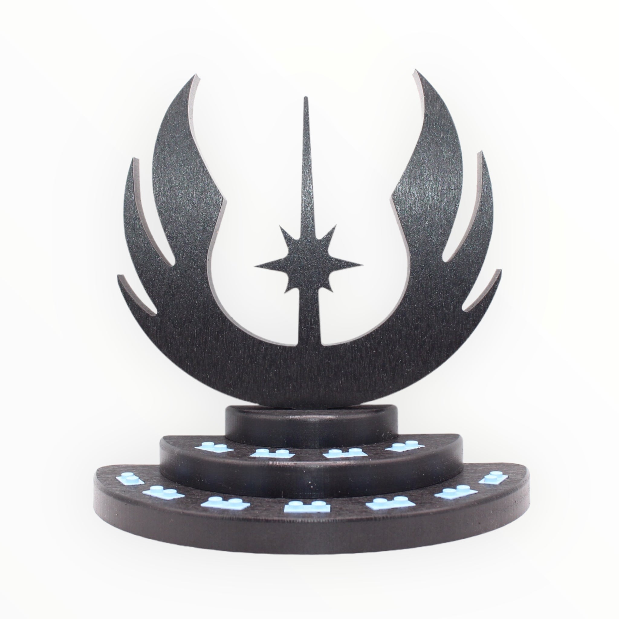 Star Wars Jedi-Themed Minifigure Display Stand (black symbol, blue studs)