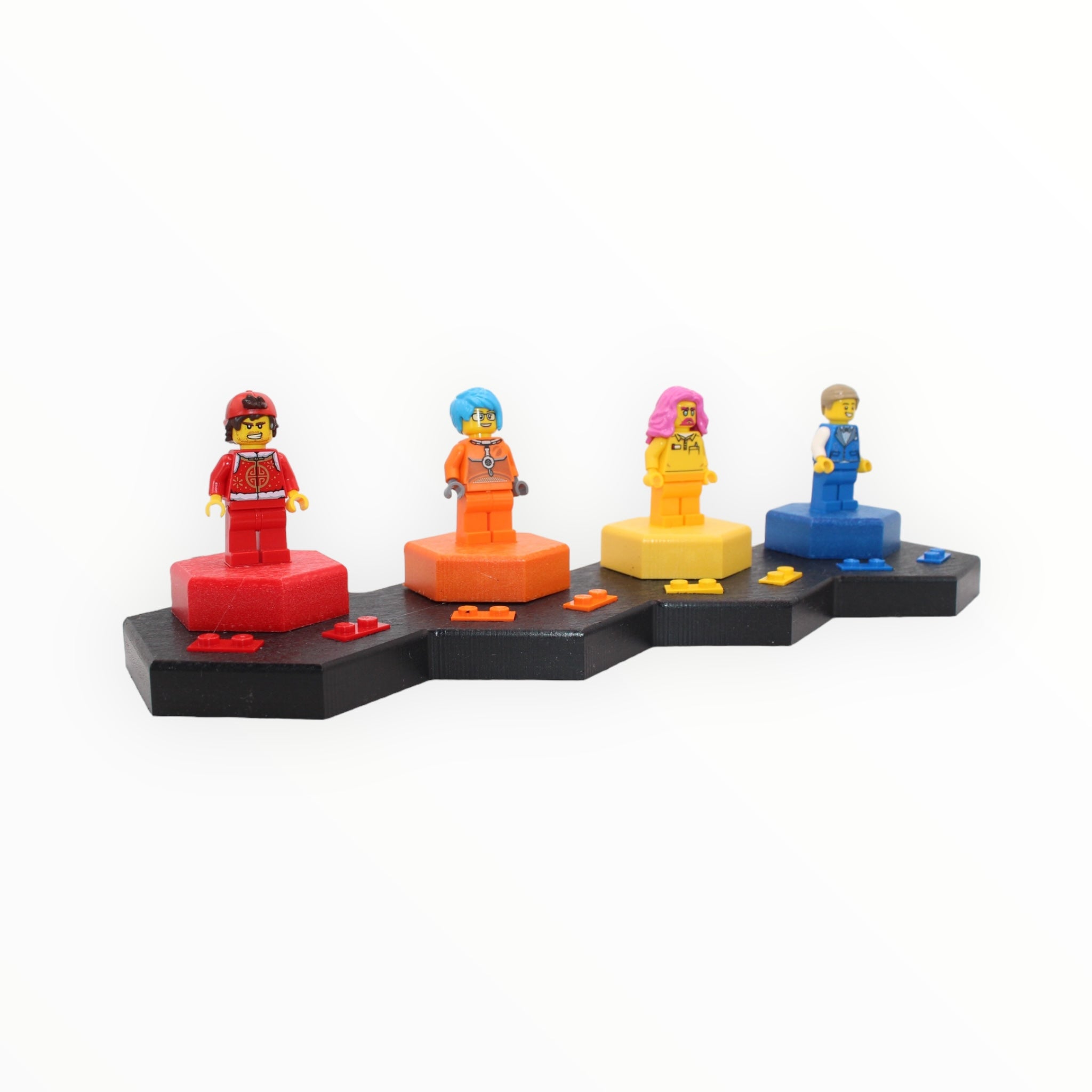 Hex-Shaped Minifigure Display Stand (black with rainbow studs)