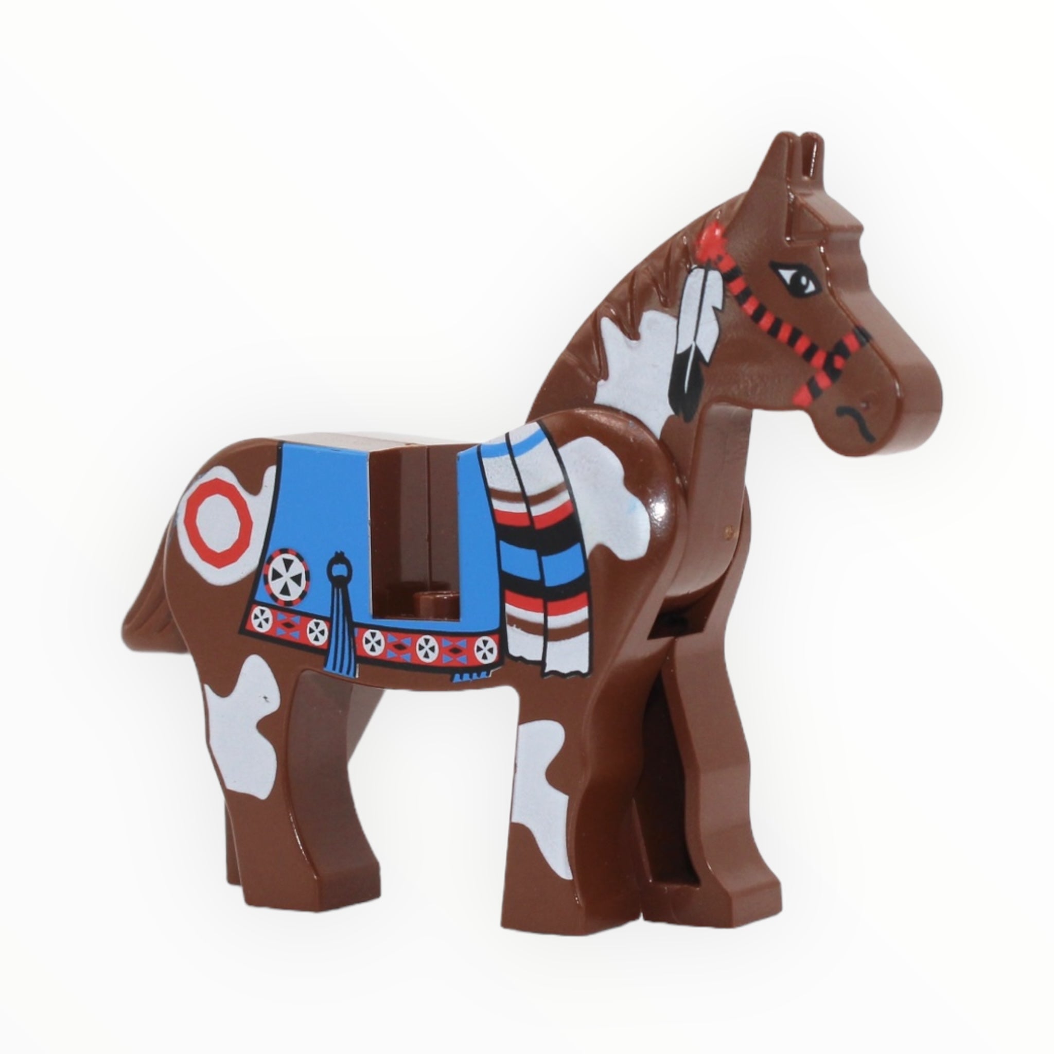 Brown Horse with blue blanket (white spots, red circle pattern)