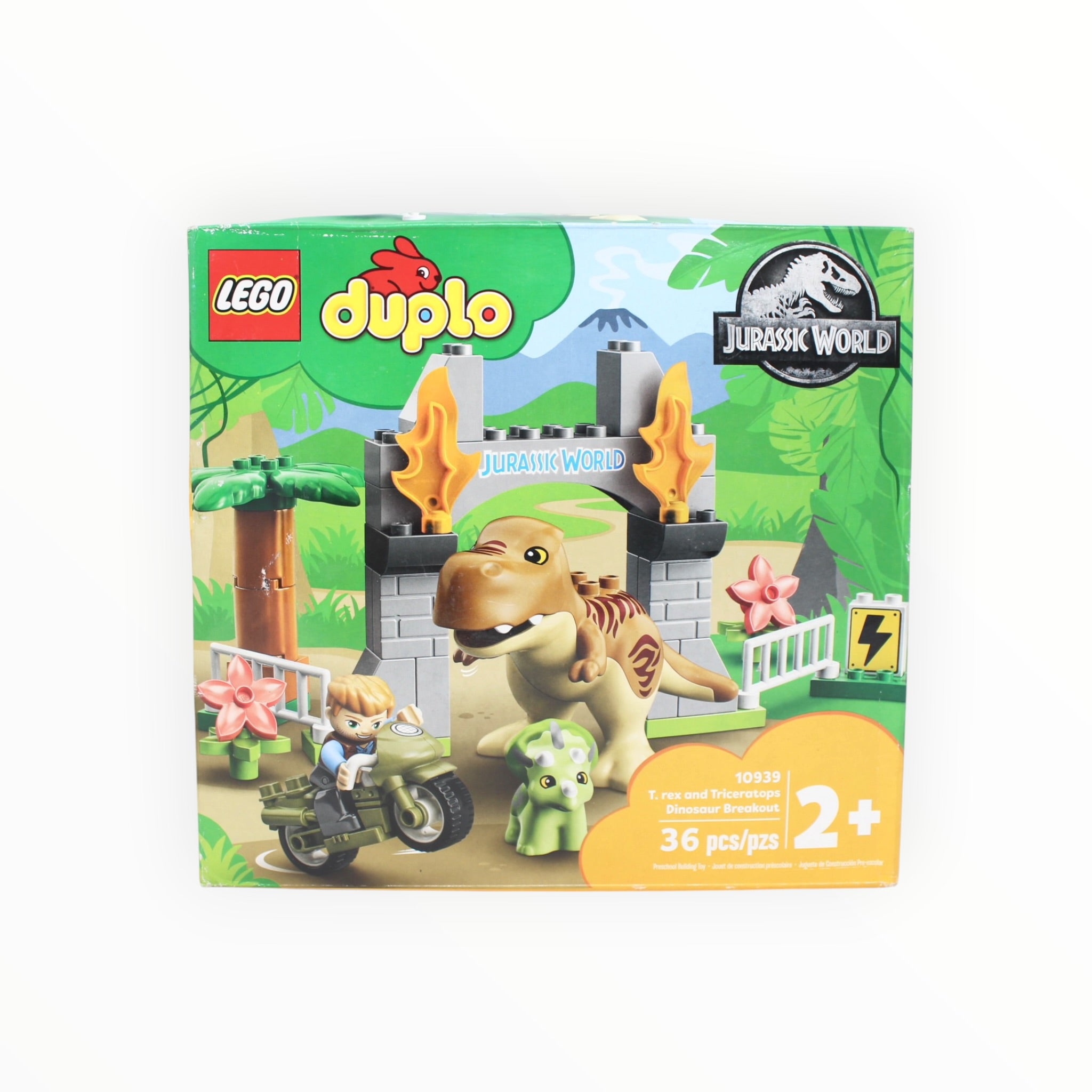 Retired Set 10939 DUPLO Jurassic World T. rex and Triceratops Dinosaur Breakout (damaged box)