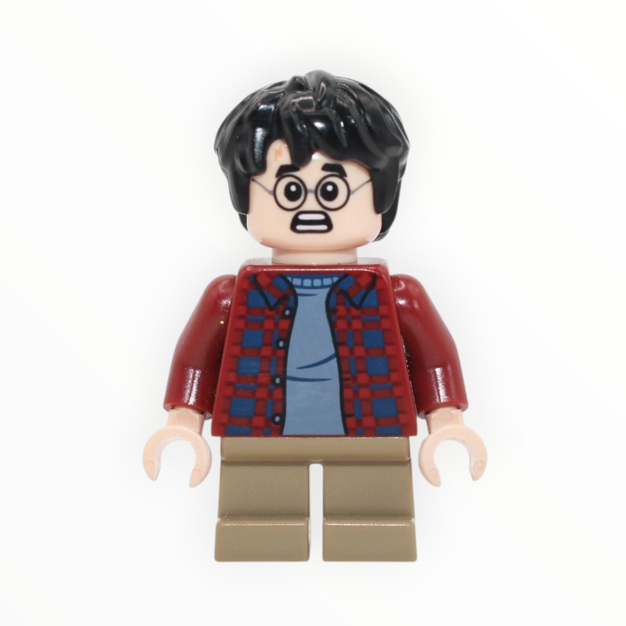 Harry Potter (dark red flannel, short dark tan legs, 2024)