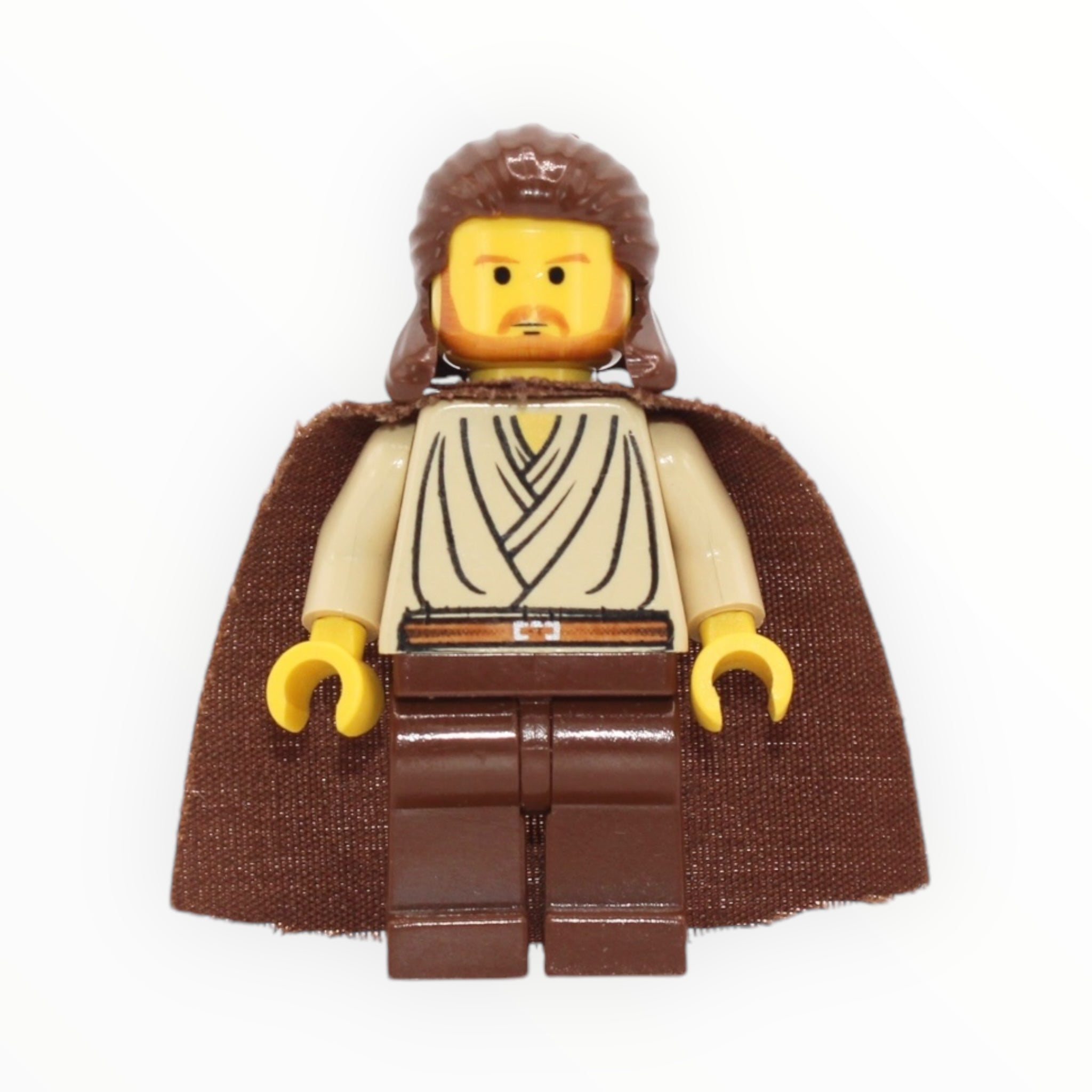 Qui-Gon Jinn (old brown hair and cape and legs, yellow skin, 1999)