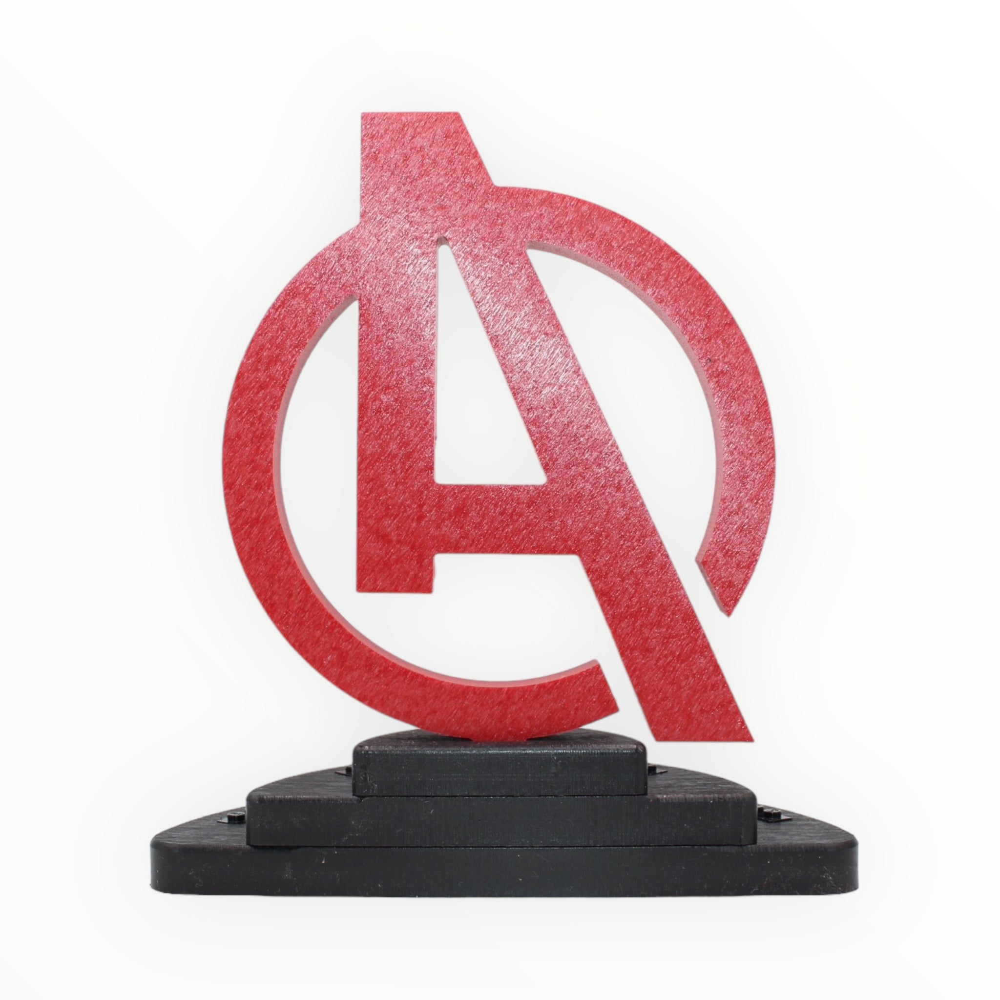 Avengers-Themed Minifigure Display Stand (red symbol, black studs)