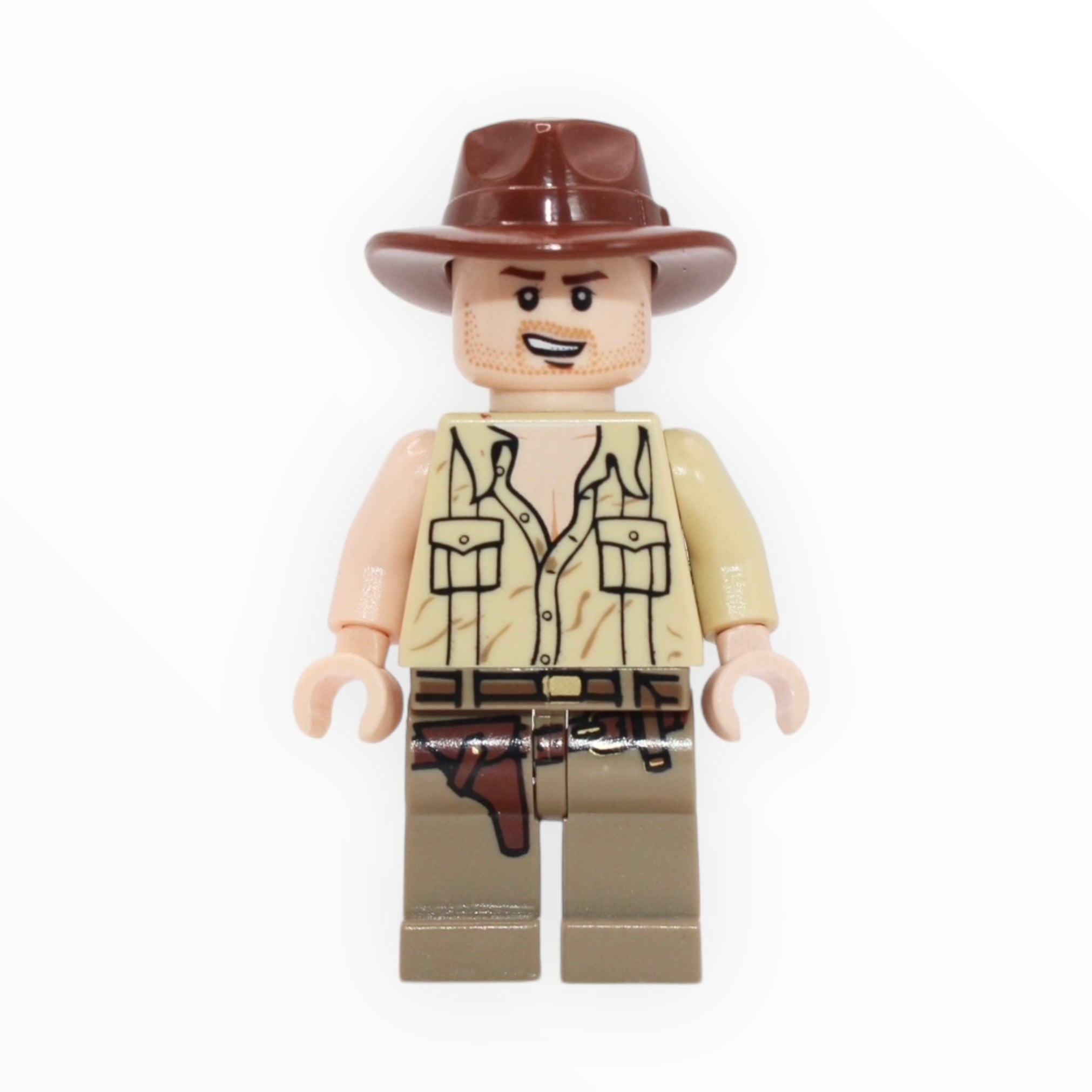 Indiana Jones (open mouth grin, tan shirt, one tan arm and one light nougat arm)