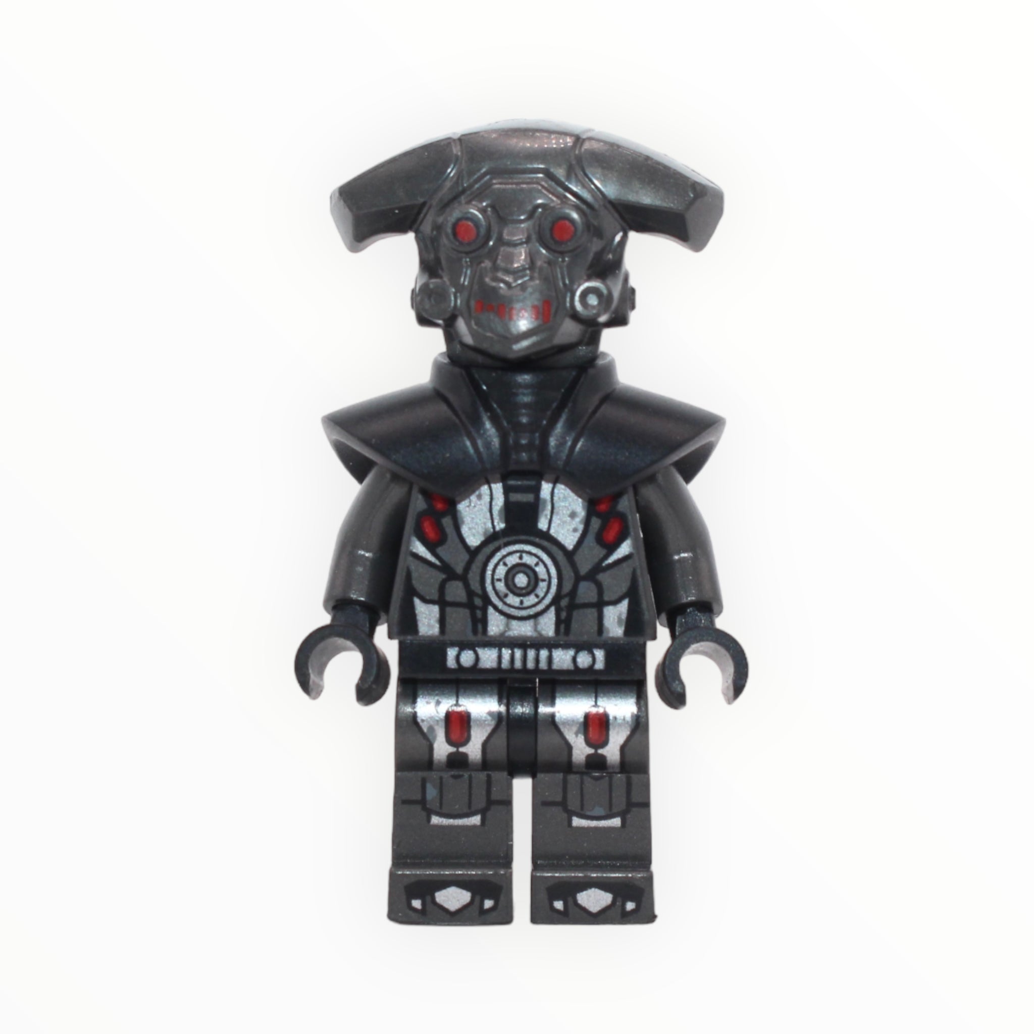 a black and white robot wearing a black hat