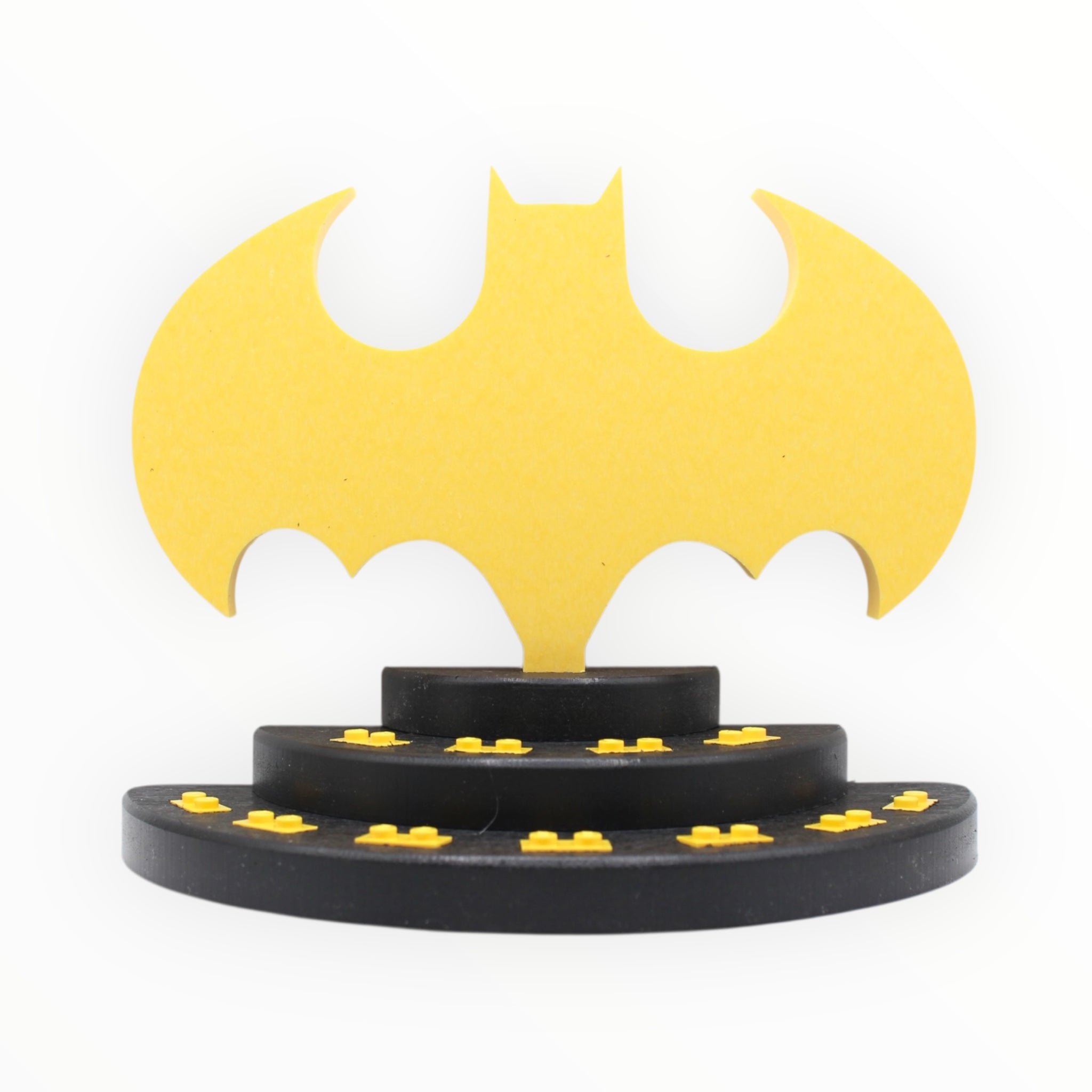 Batman-Themed Minifigure Display Stand (yellow symbol, yellow studs)