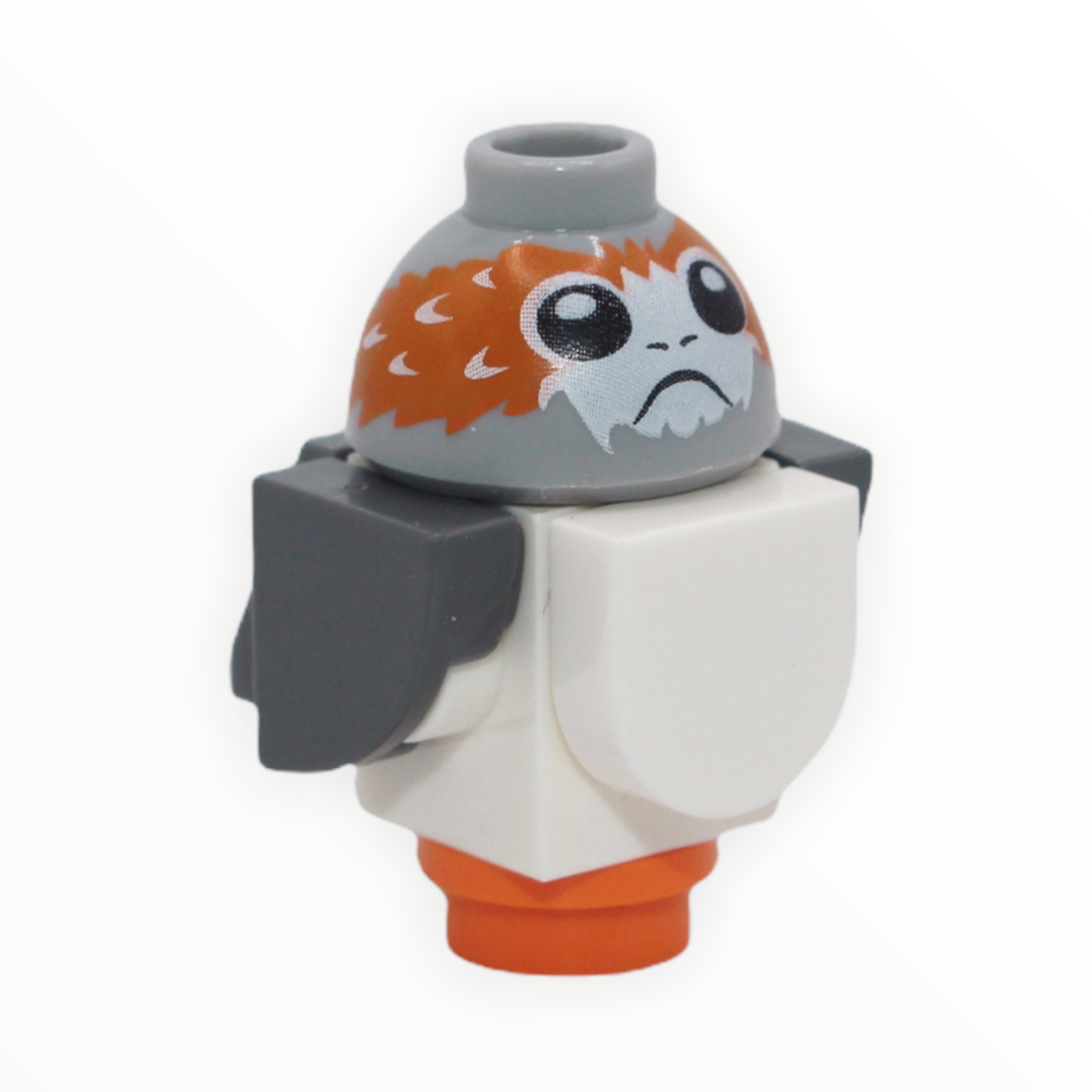 Porg (white body, dark bluish gray wings and tail, raised feathers between eyes)