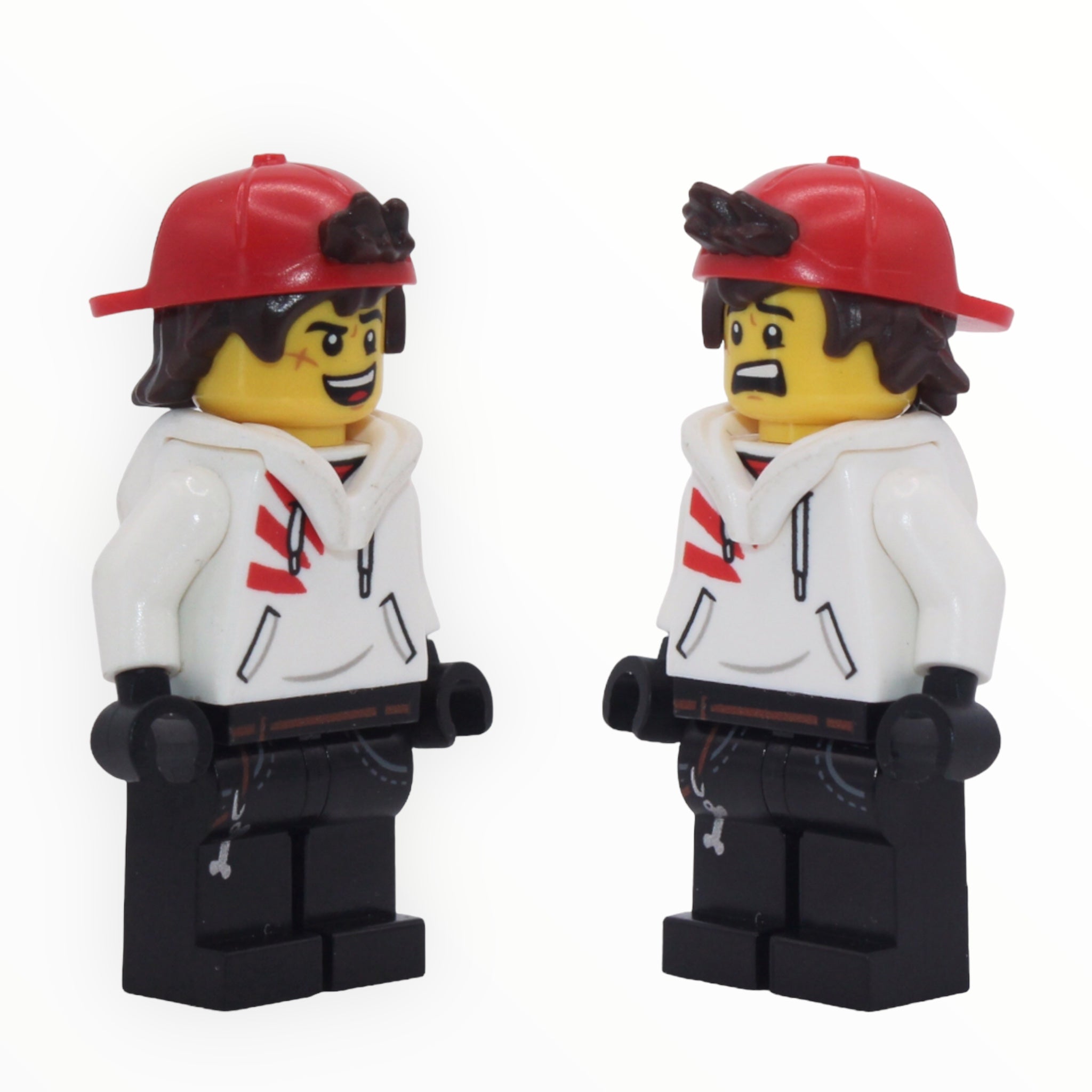 Jack Davids (backwards cap, white hoodie, open mouth smile / scared)