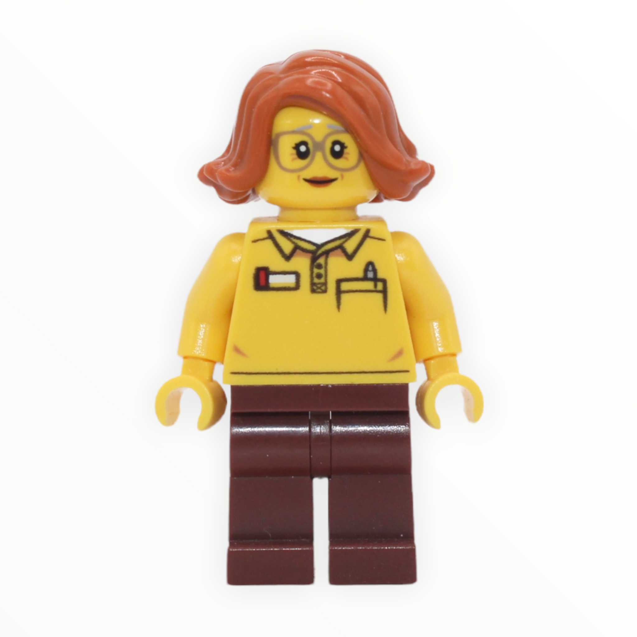 LEGO Store Employee (female, glasses, dark orange hair)