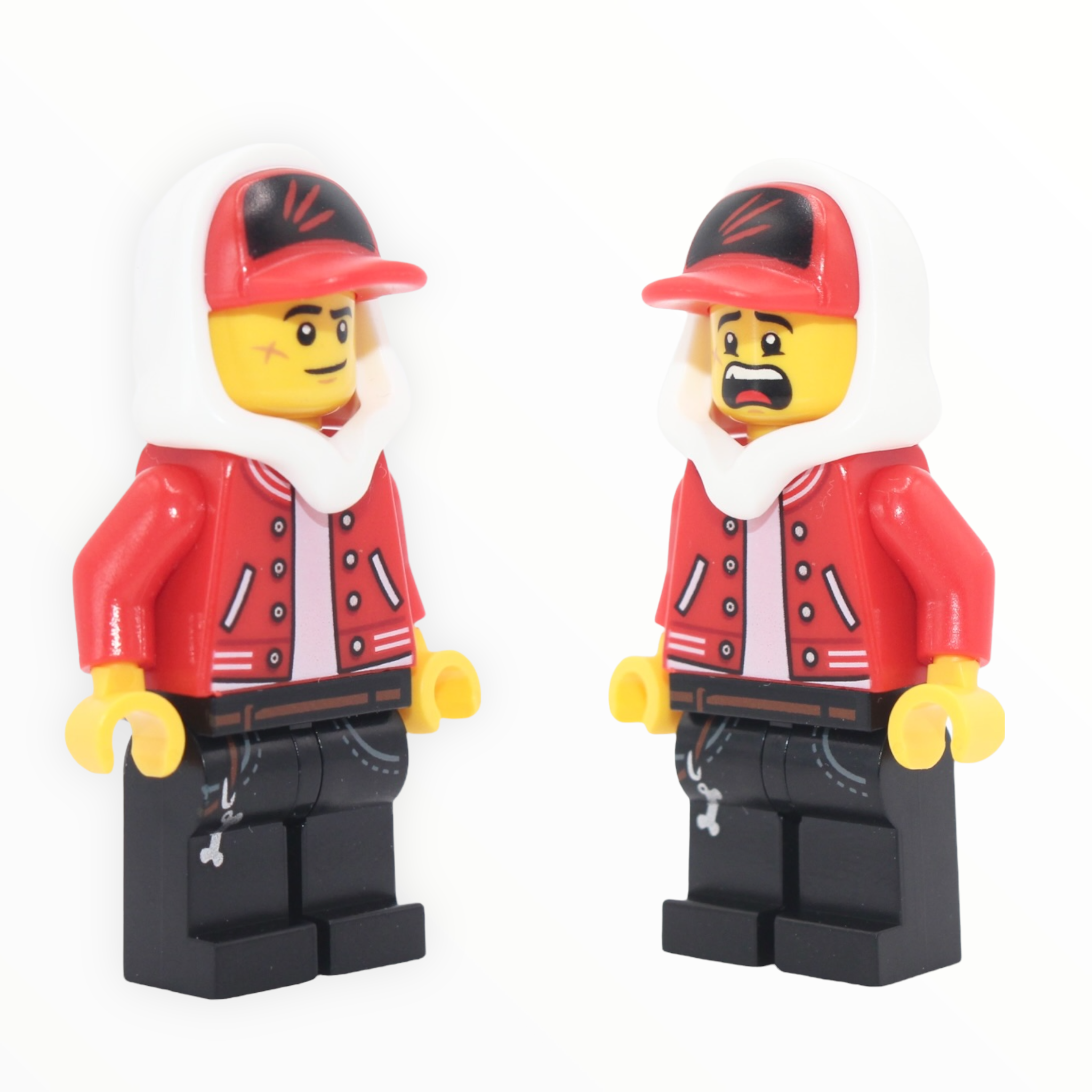 Jack Davids (red jacket, white hood, scared / lopsided smile)