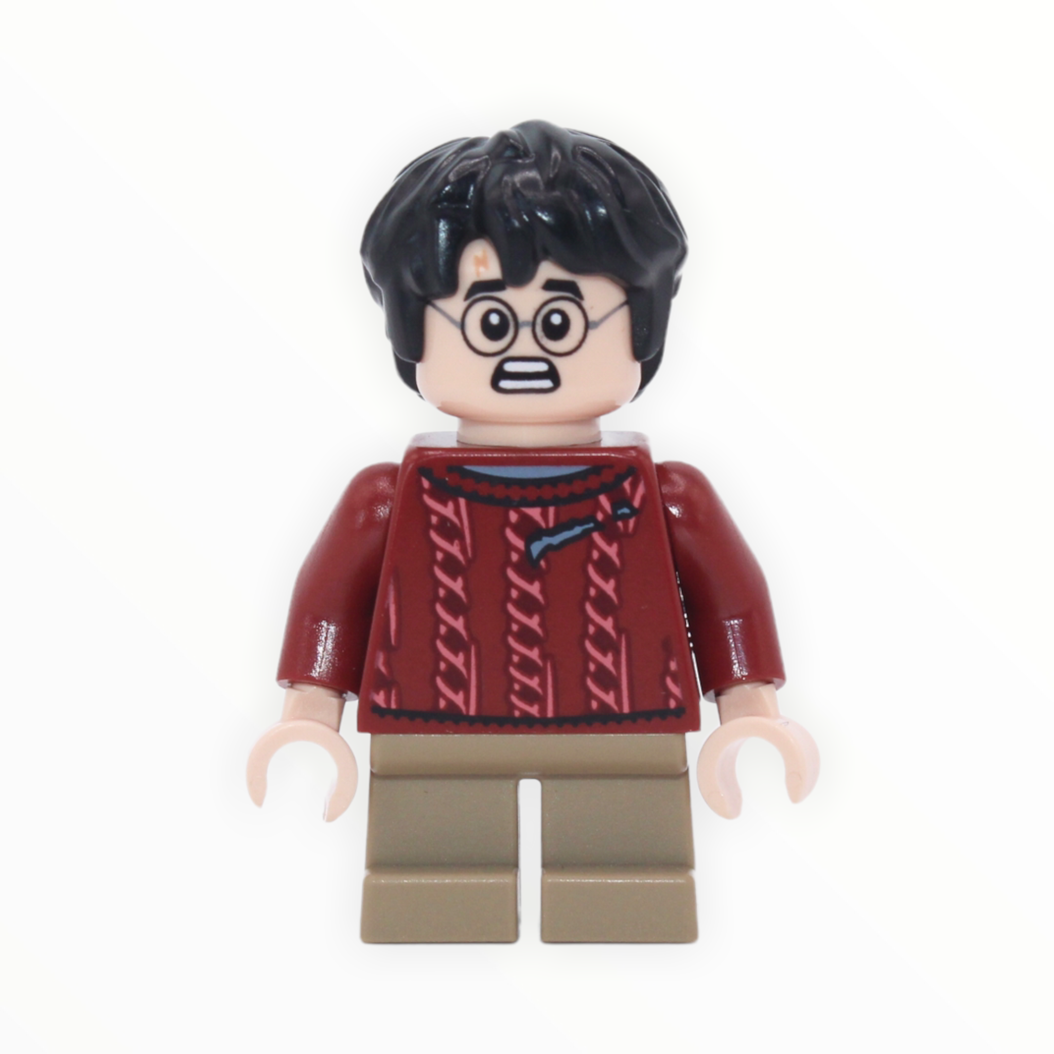 Harry Potter (dark red torn sweater, short tan legs, 2021)