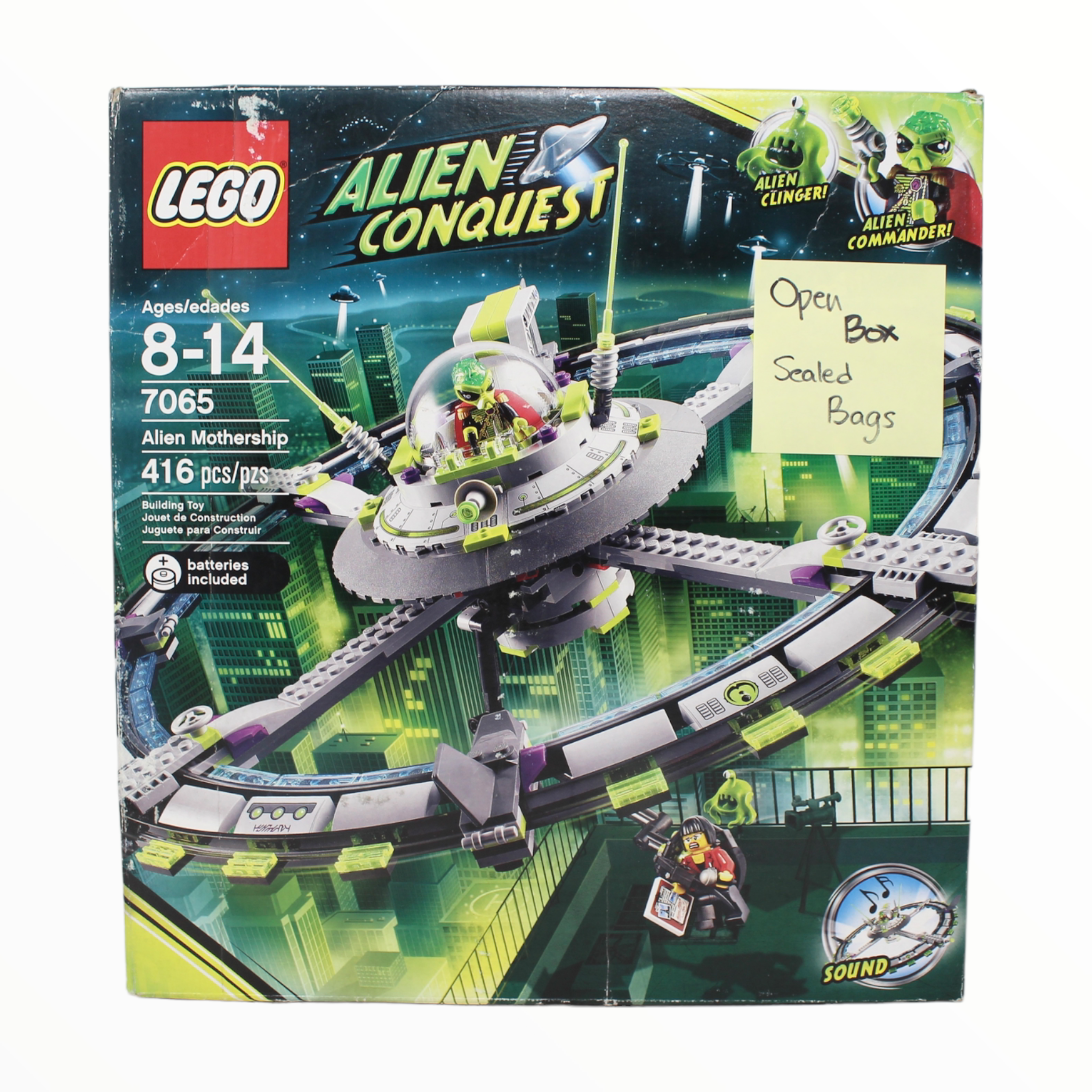 Certified Used Set 7065 Alien Conquest Alien Mothership (open box, sealed bags)