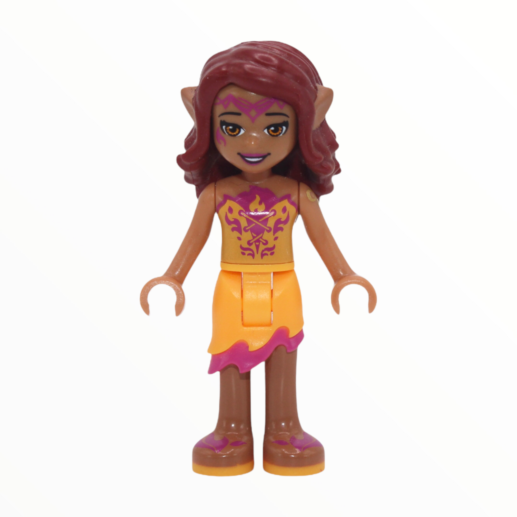 Azari Firedancer (bright light orange outfit, wide smile)