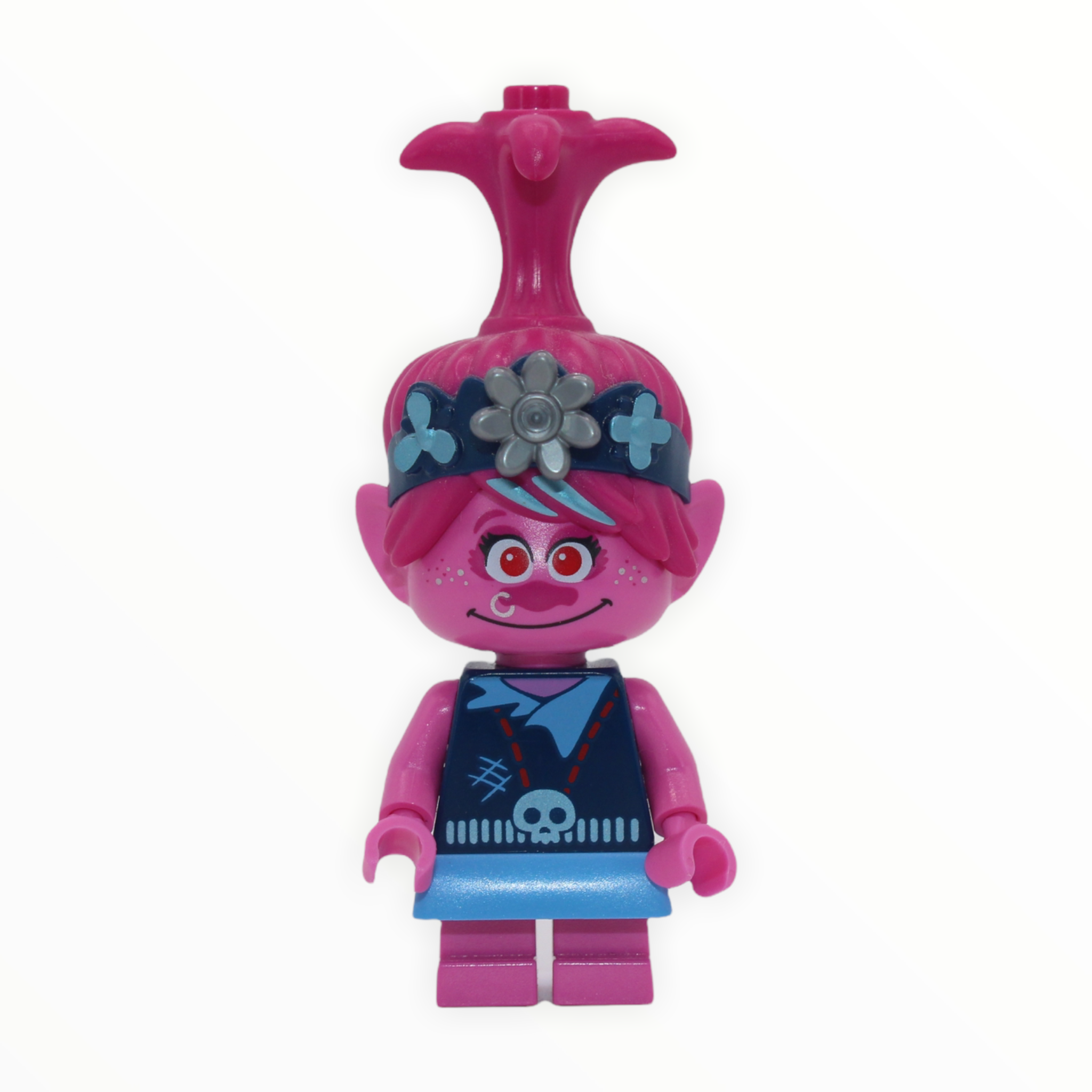 Poppy (dark blue jacket, silver flower)