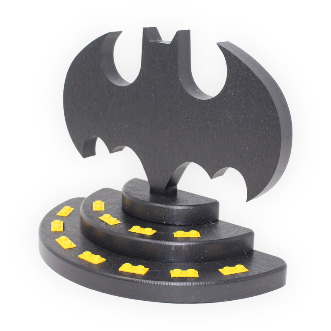 Batman-Themed Minifigure Display Stand (black symbol, yellow studs)