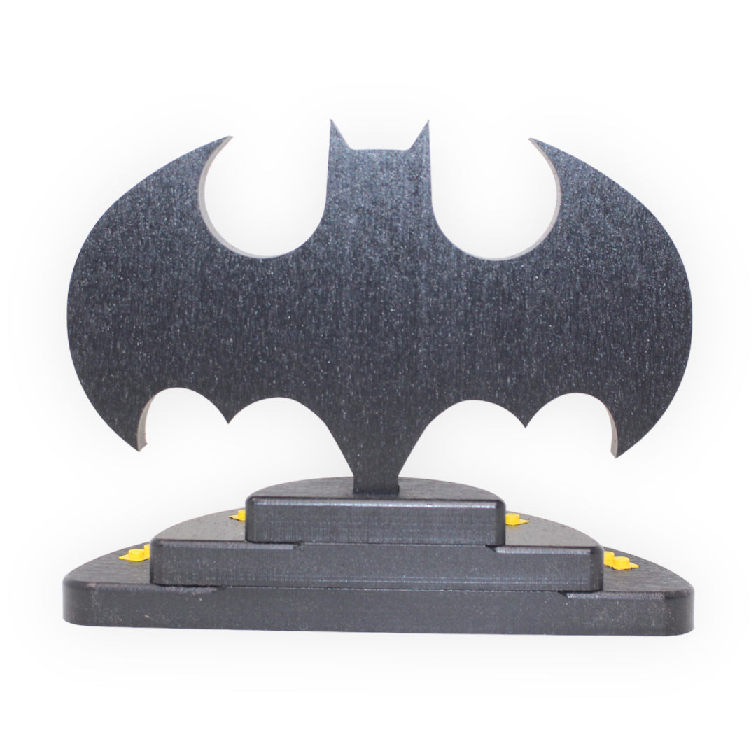 Batman-Themed Minifigure Display Stand (black symbol, yellow studs)