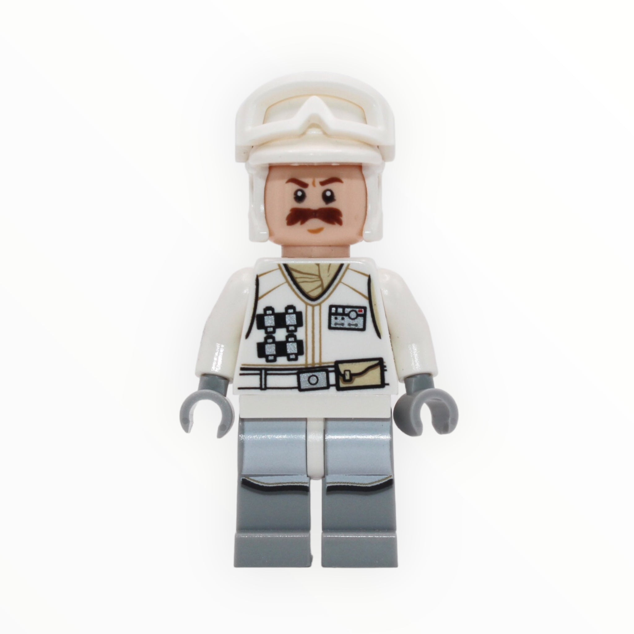 Hoth Rebel Trooper (white uniform and hat, brown moustache, printed light bluish gray legs, 2016)