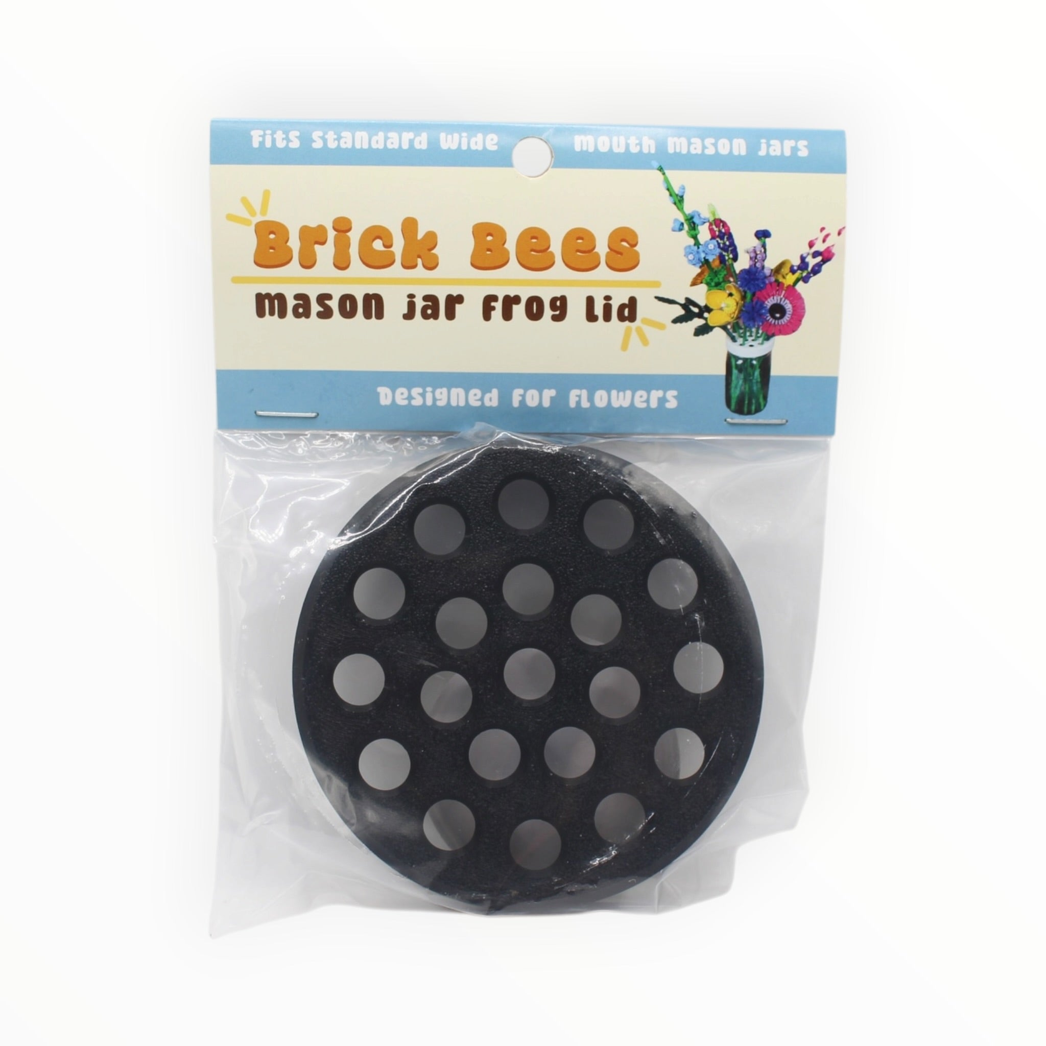 Brick Bees Mason Jar Frog Lid - Black