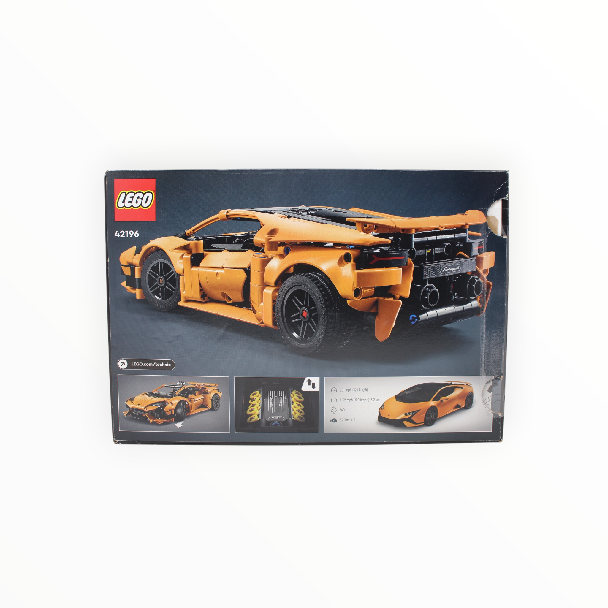 Certified Used Set 42196 Technic Lamborghini Huracán Tecnica Orange (open box, sealed bags, slight box damage)