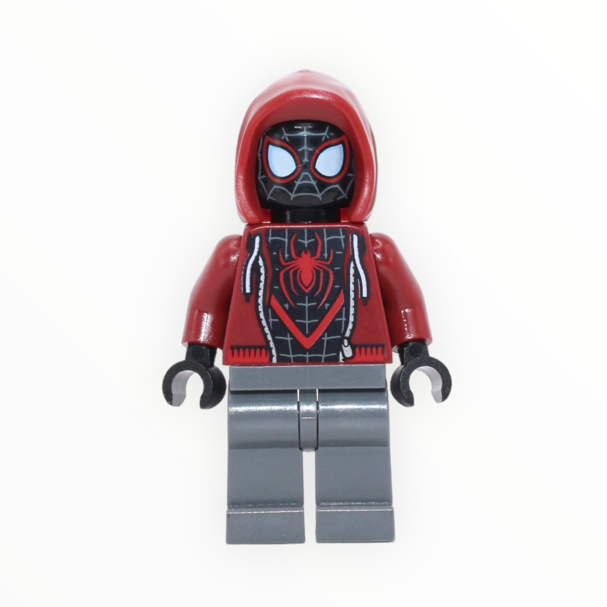 Spider-Man Miles Morales (dark red hood, jacket, plain legs)