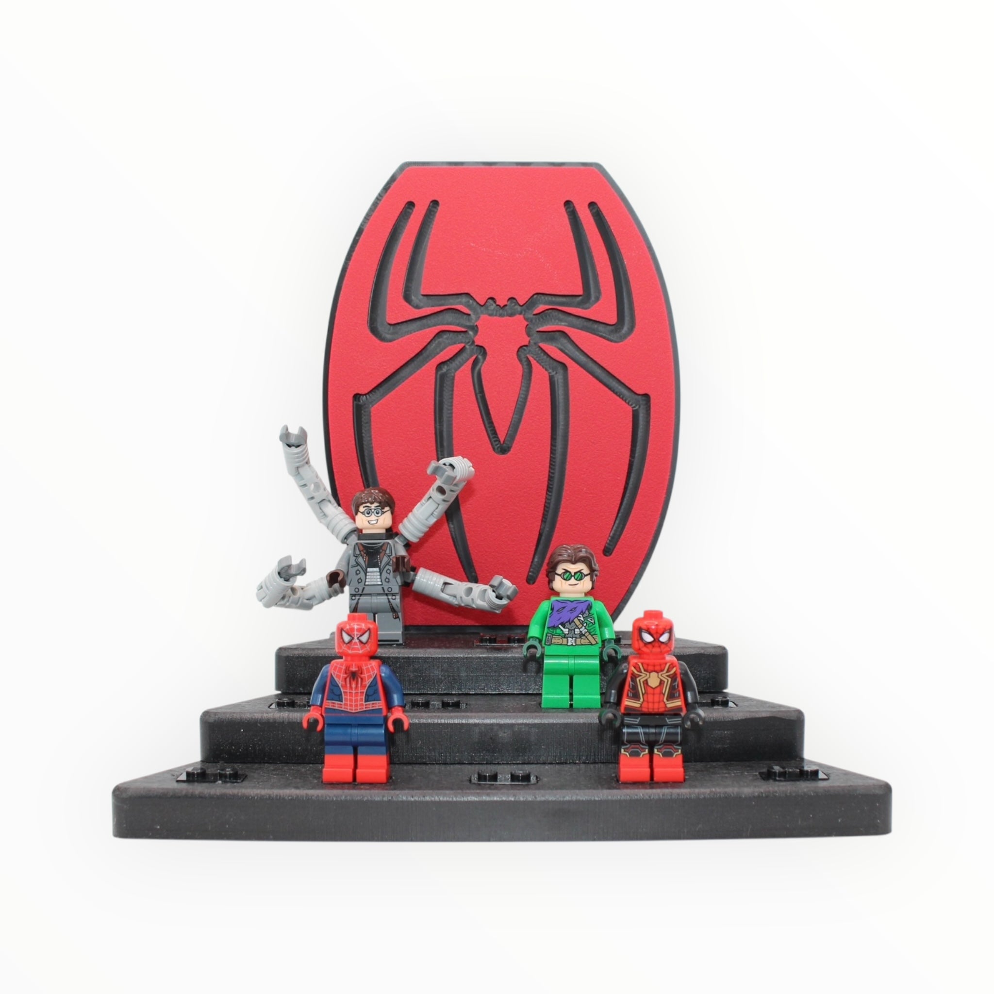 Spider-Themed Display Stand (red symbol, black studs)