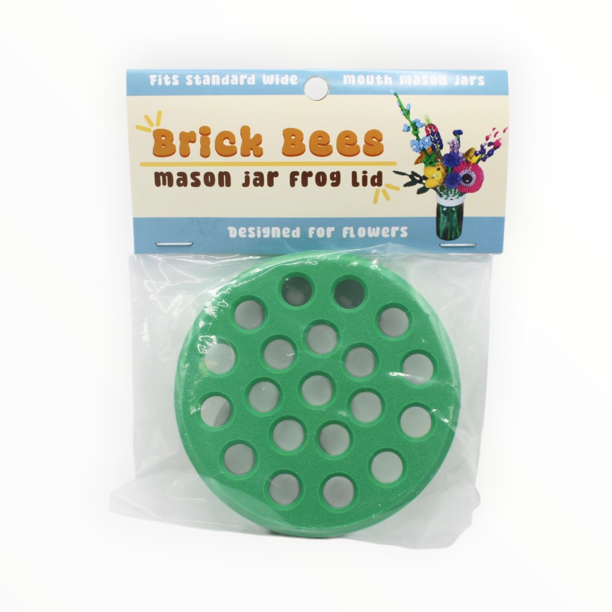 Brick Bees Mason Jar Frog Lid - Green