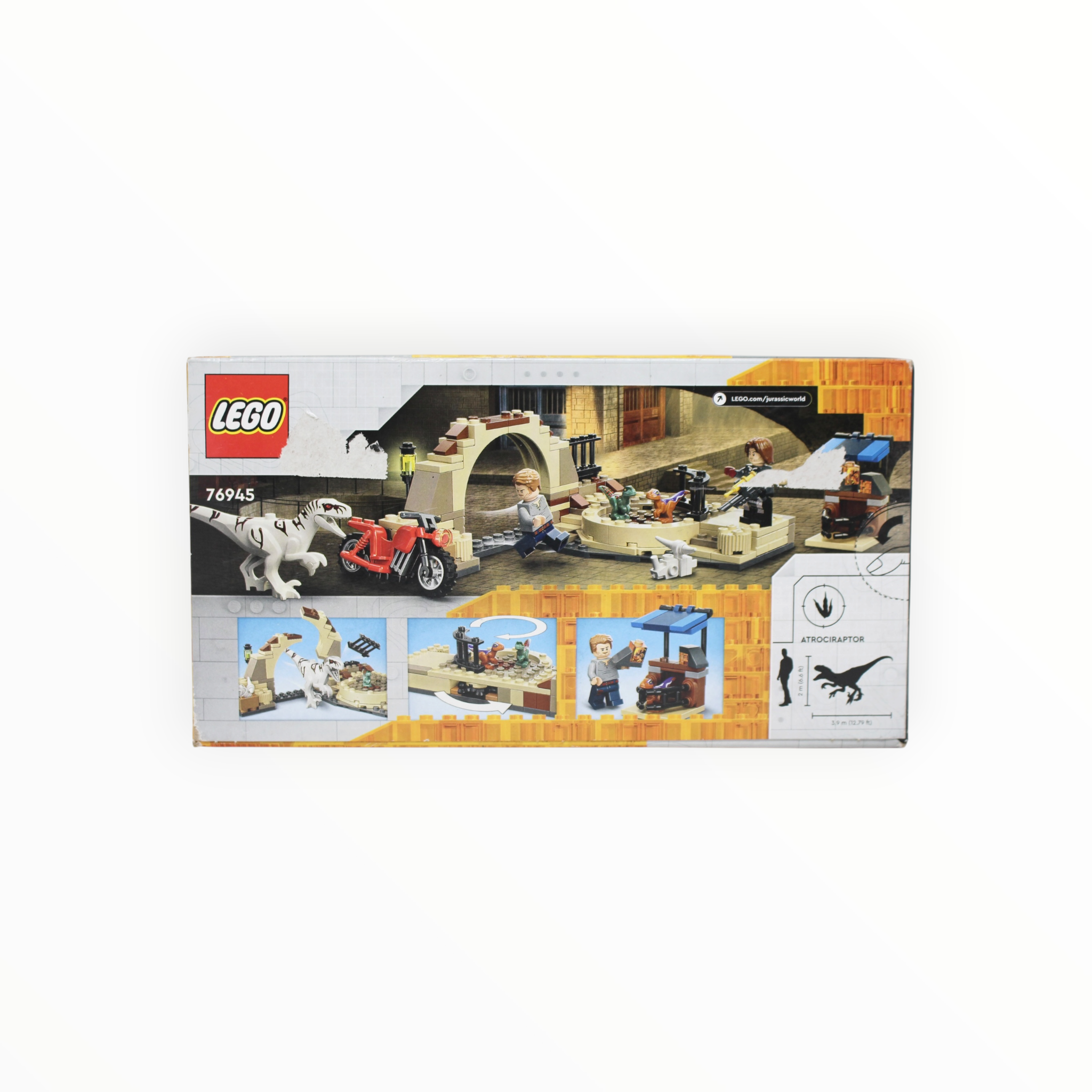 Retired Set 76945 Jurassic World Atrociraptor Dinosaur: Bike Chase (slight box damage)