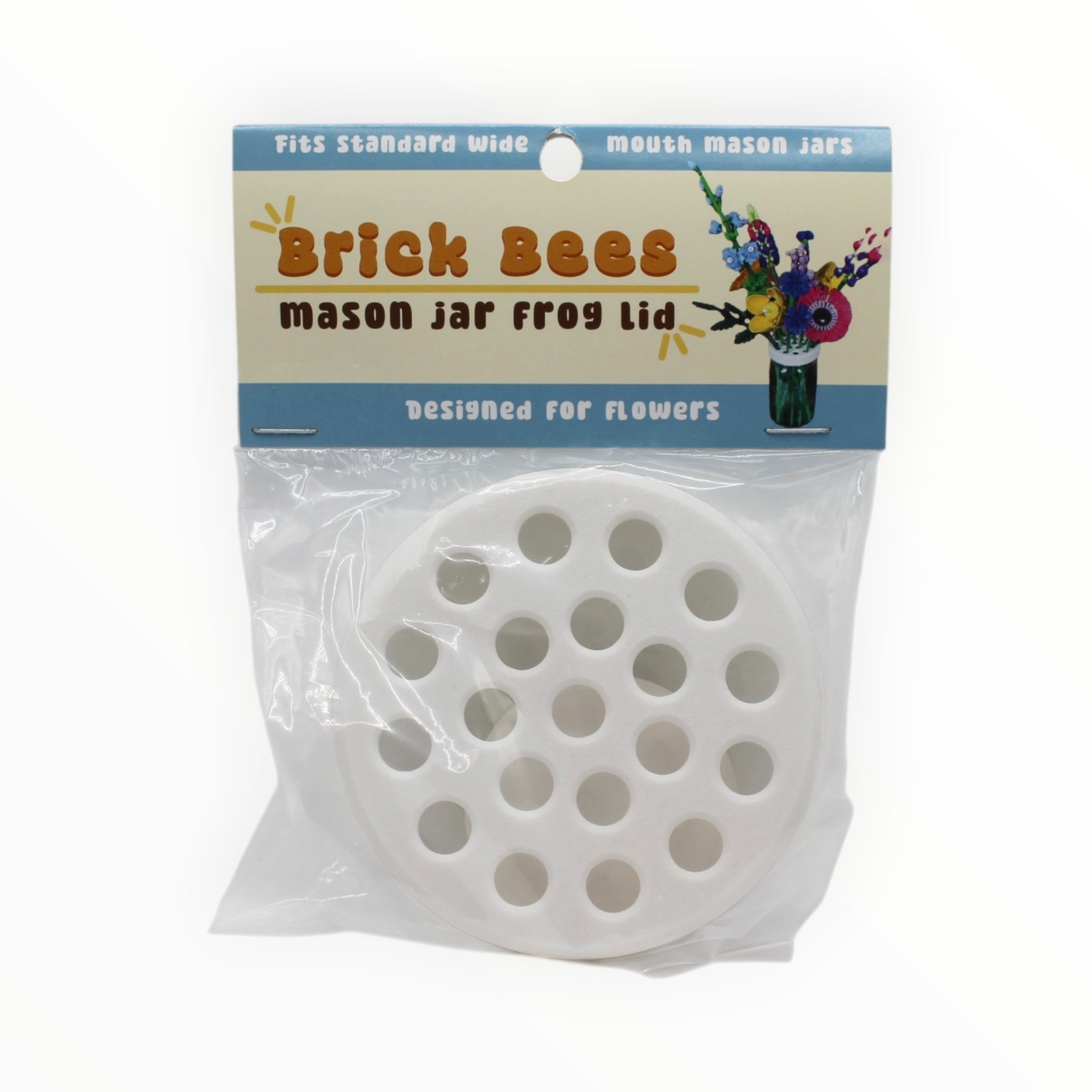 Brick Bees Mason Jar Frog Lid - White