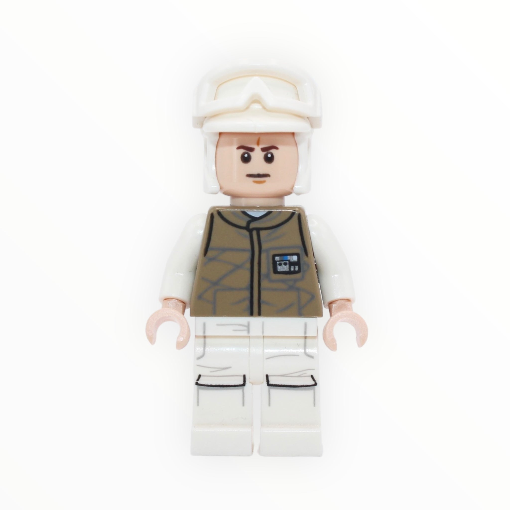 Hoth Rebel Trooper (dark tan uniform, white hat, frown, printed white legs, 2016)