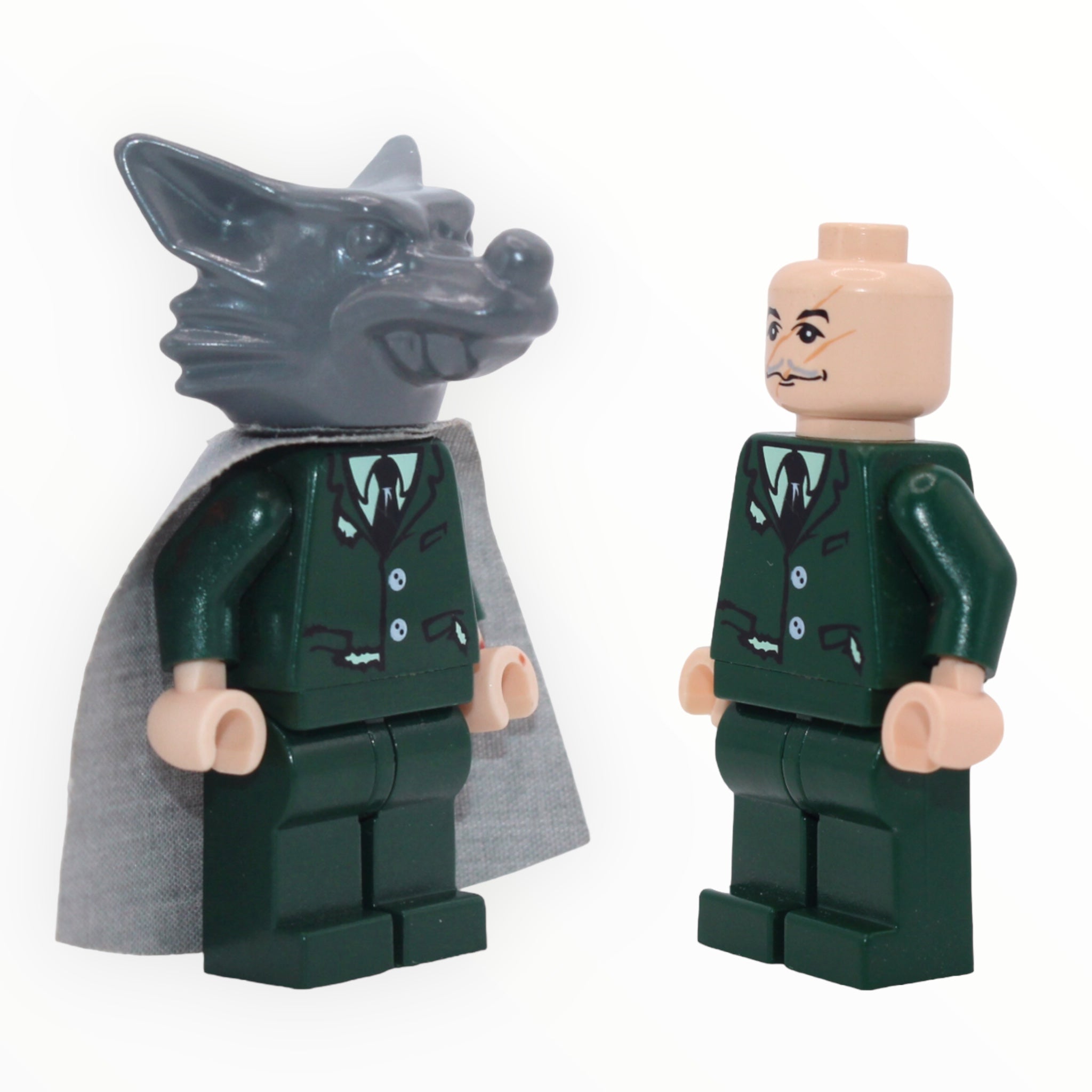 Professor Remus Lupin (dark green suit, light gray cape, wolf head)