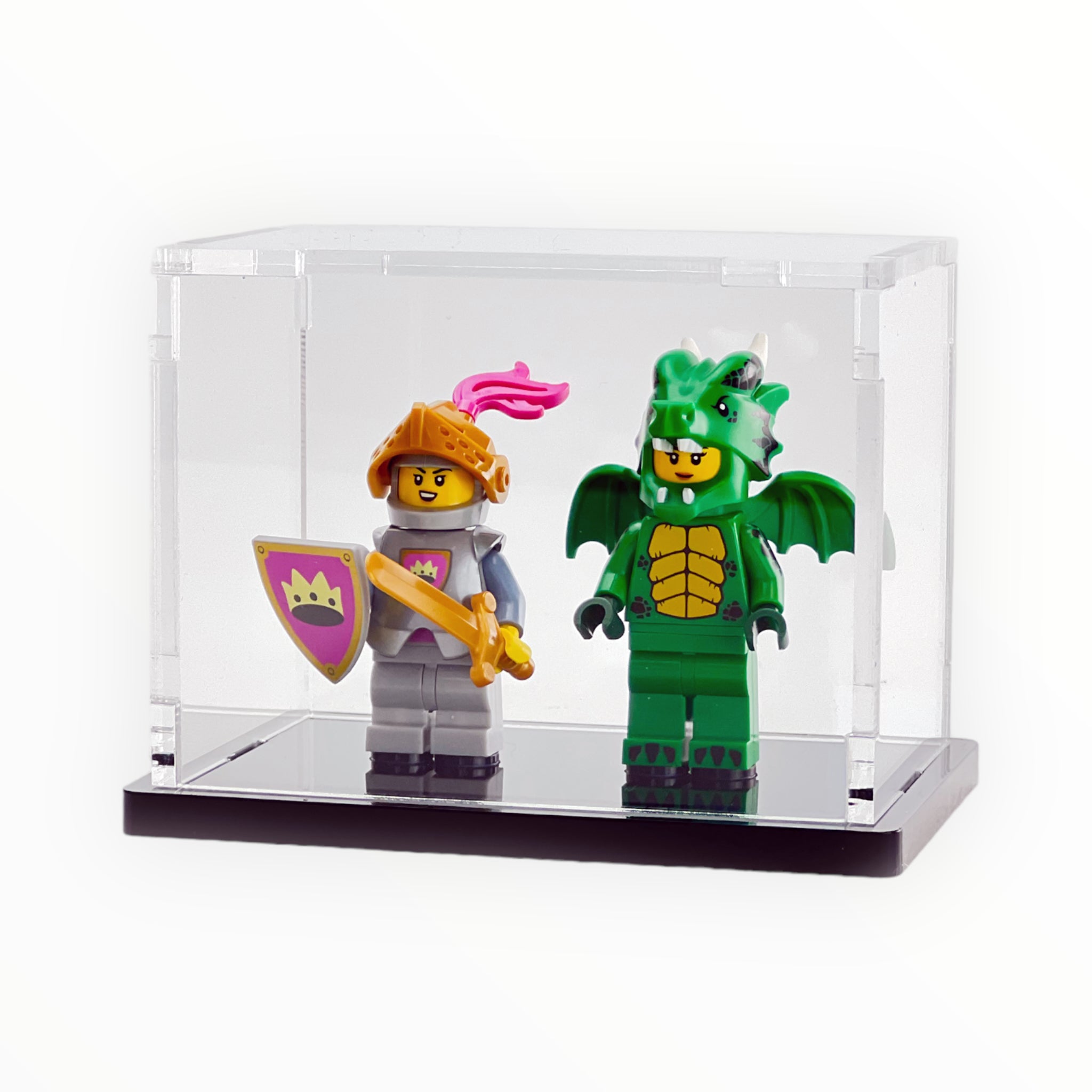 Tricked Out Bricks Minifigure Display Case (2 figures, black base)
