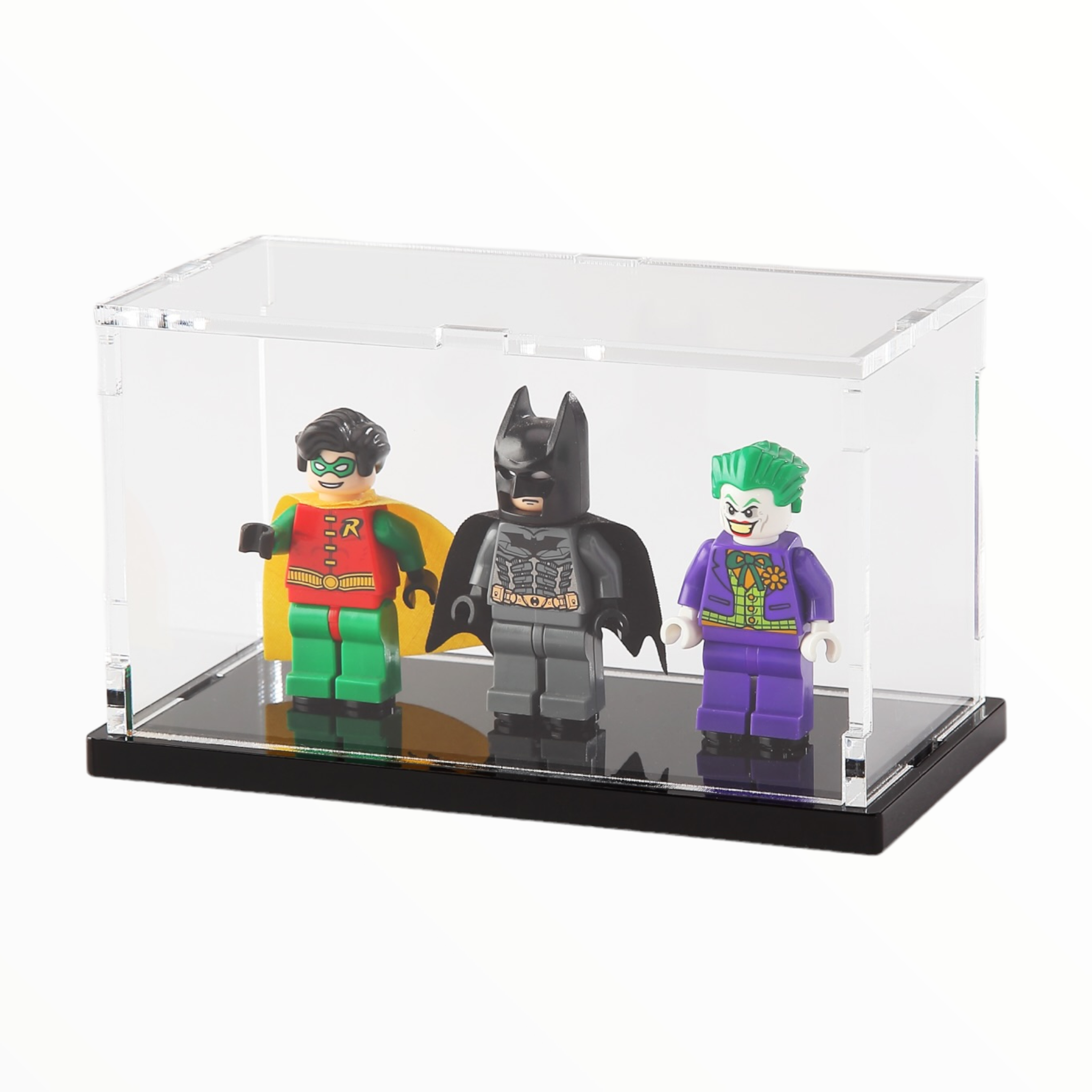 Tricked Out Bricks Minifigure Display Case (3 figures, black base)