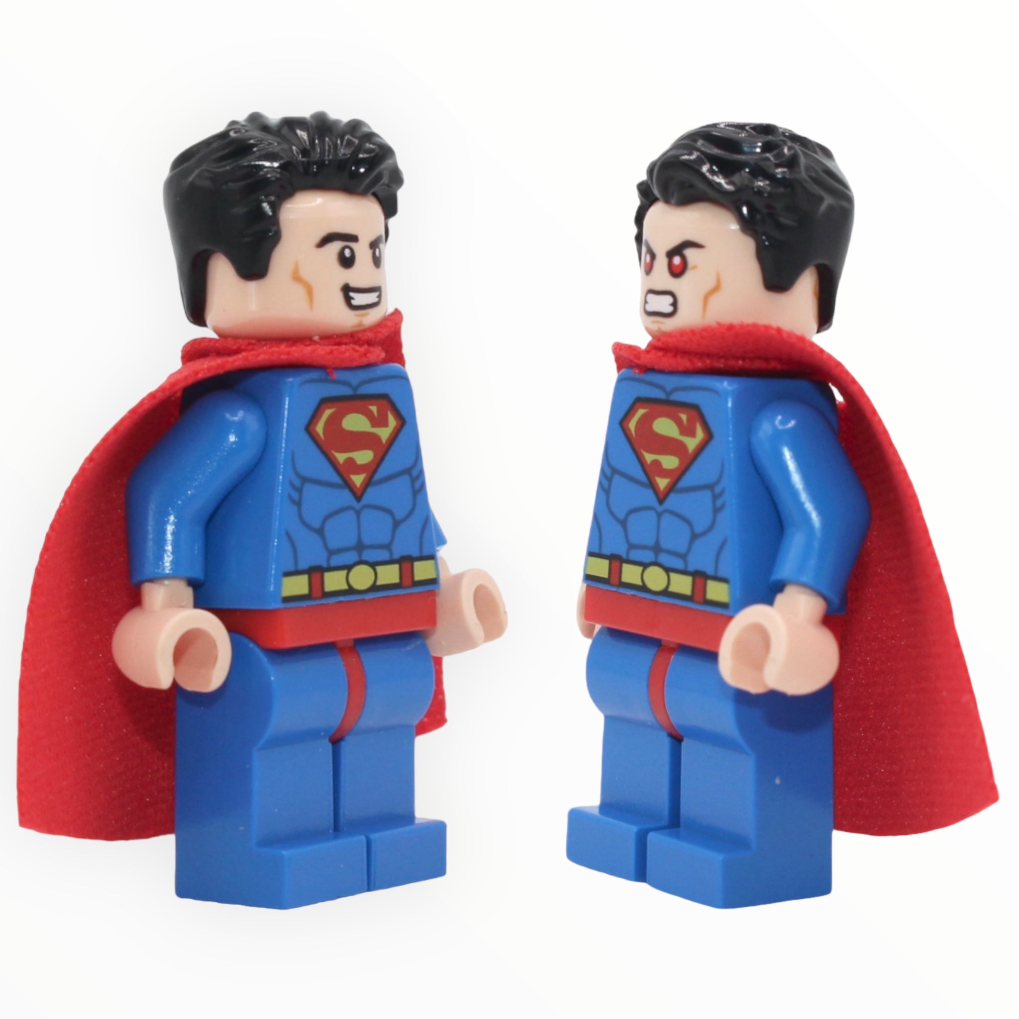 Superman (spongy cape, smile, red eyes, tousled hair)