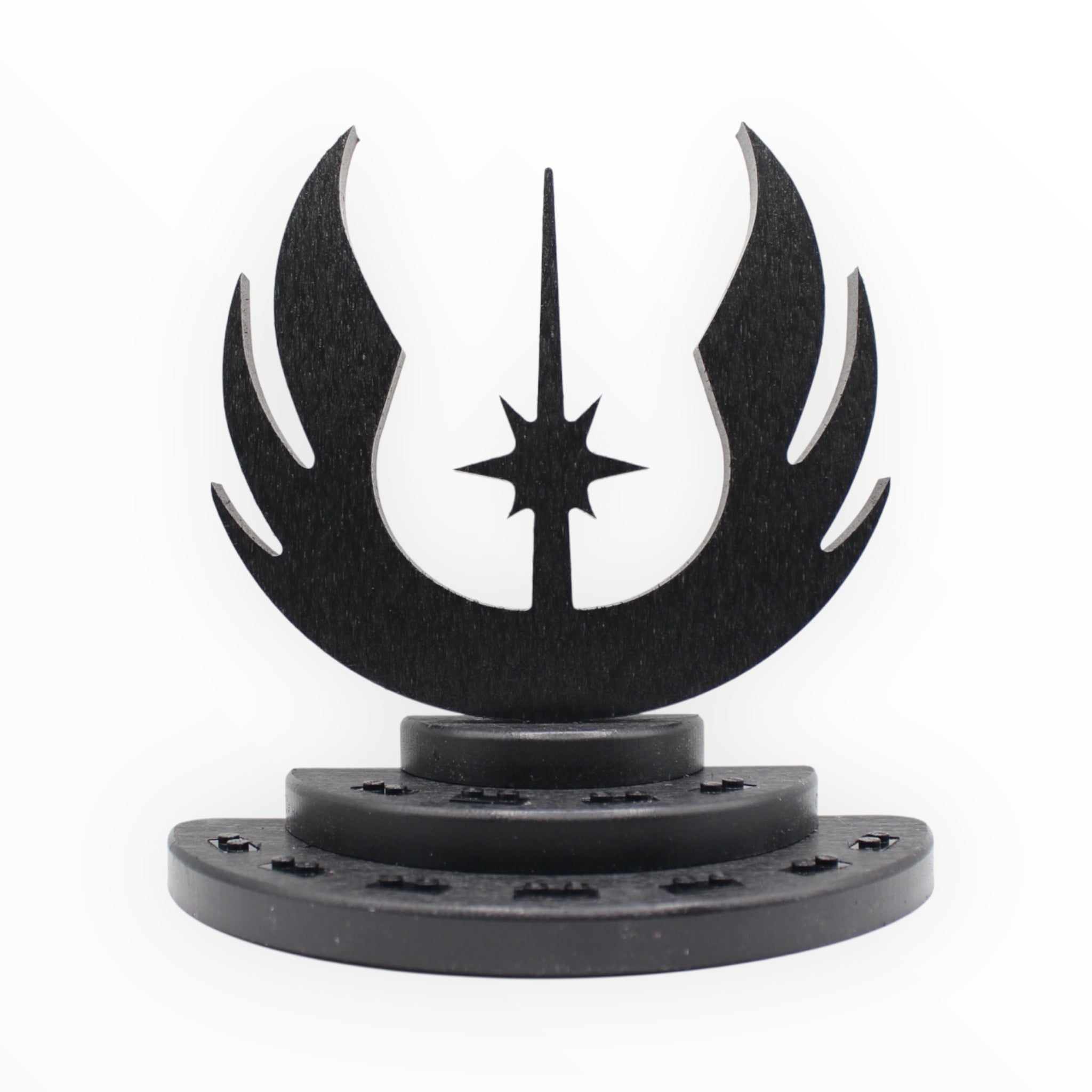 Star Wars Jedi-Themed Minifigure Display Stand (black symbol, black studs)
