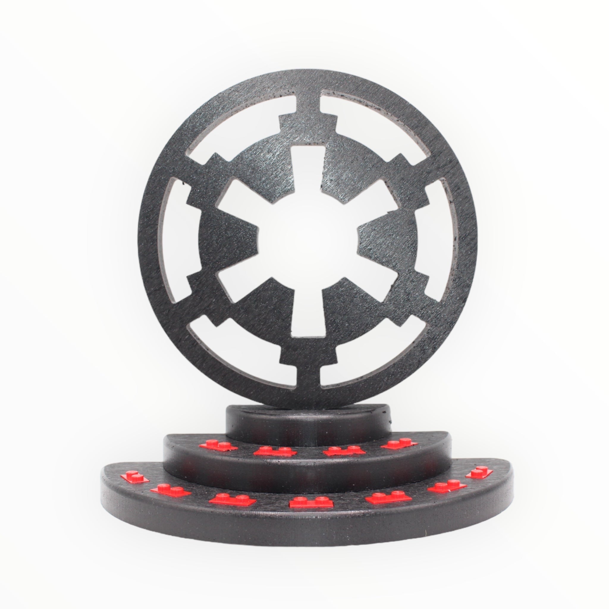 Star Wars Imperial-themed Display Stand (red symbol, black studs)