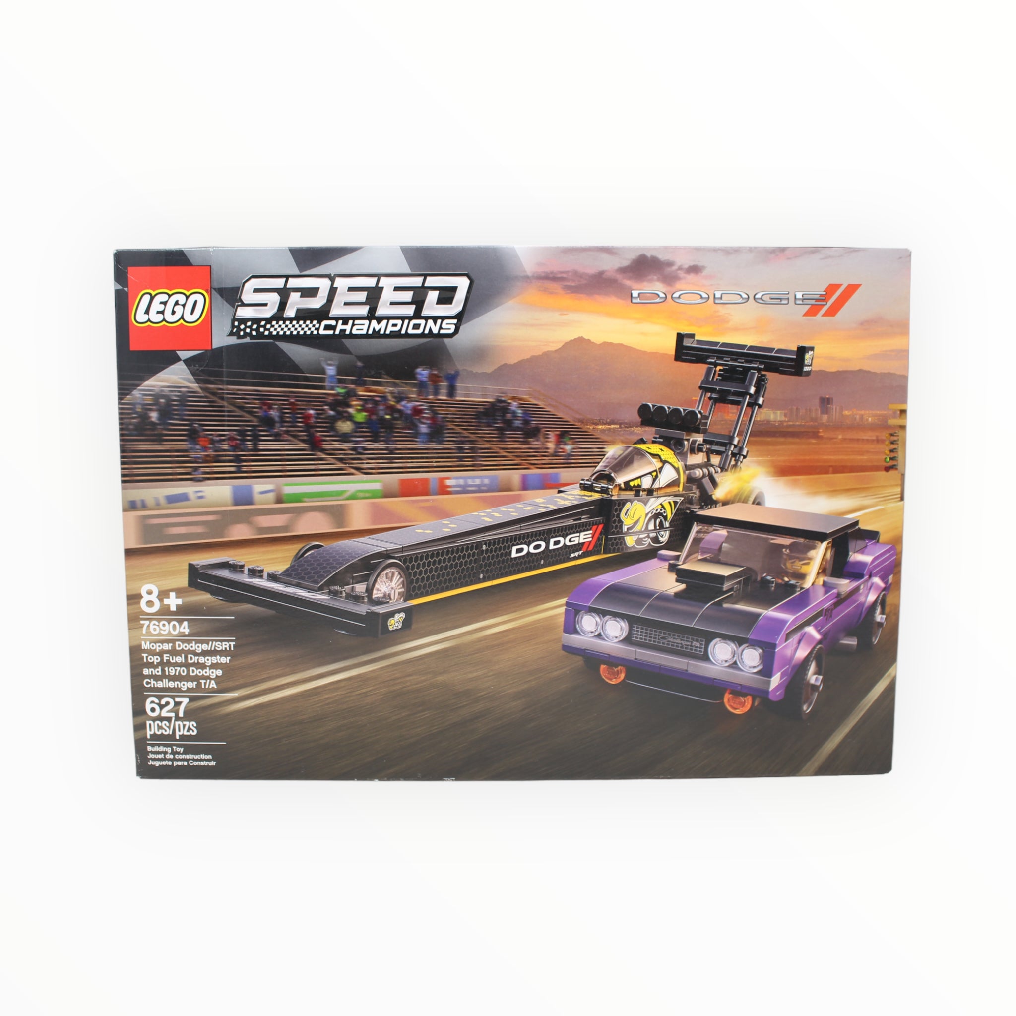 Retired Set 76904 Speed Champions Mopar Dodge//SRT Top Fuel Dragster and 1970 Dodge Challenger T/A