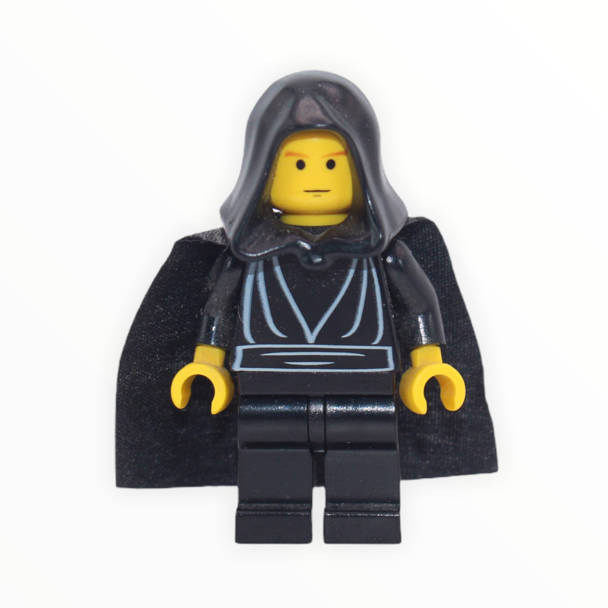 Luke Skywalker (black tunic, black hood and cape, orange eyebrows, yellow skin, 2000)