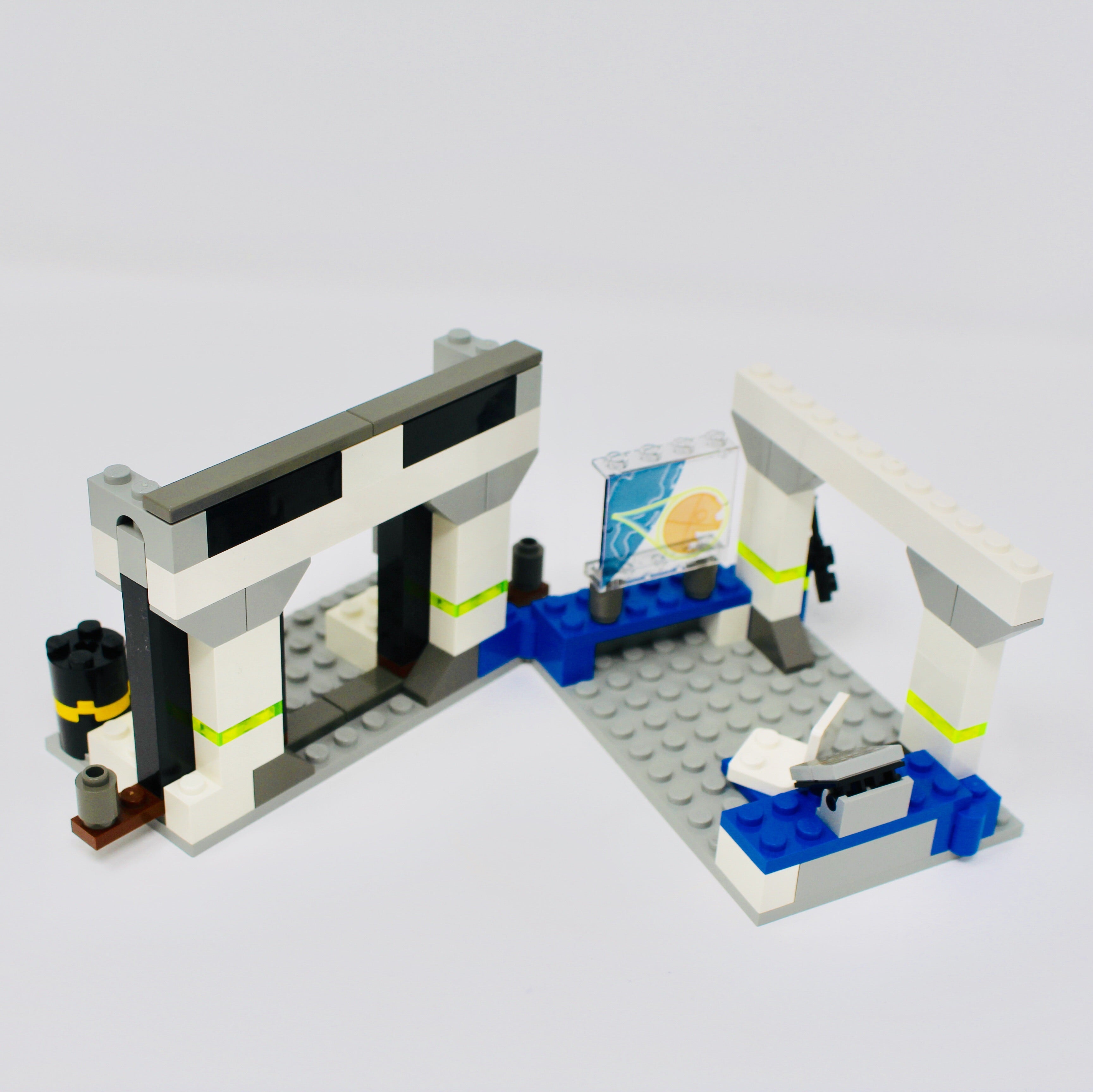 a group of lego model airplanes on display 