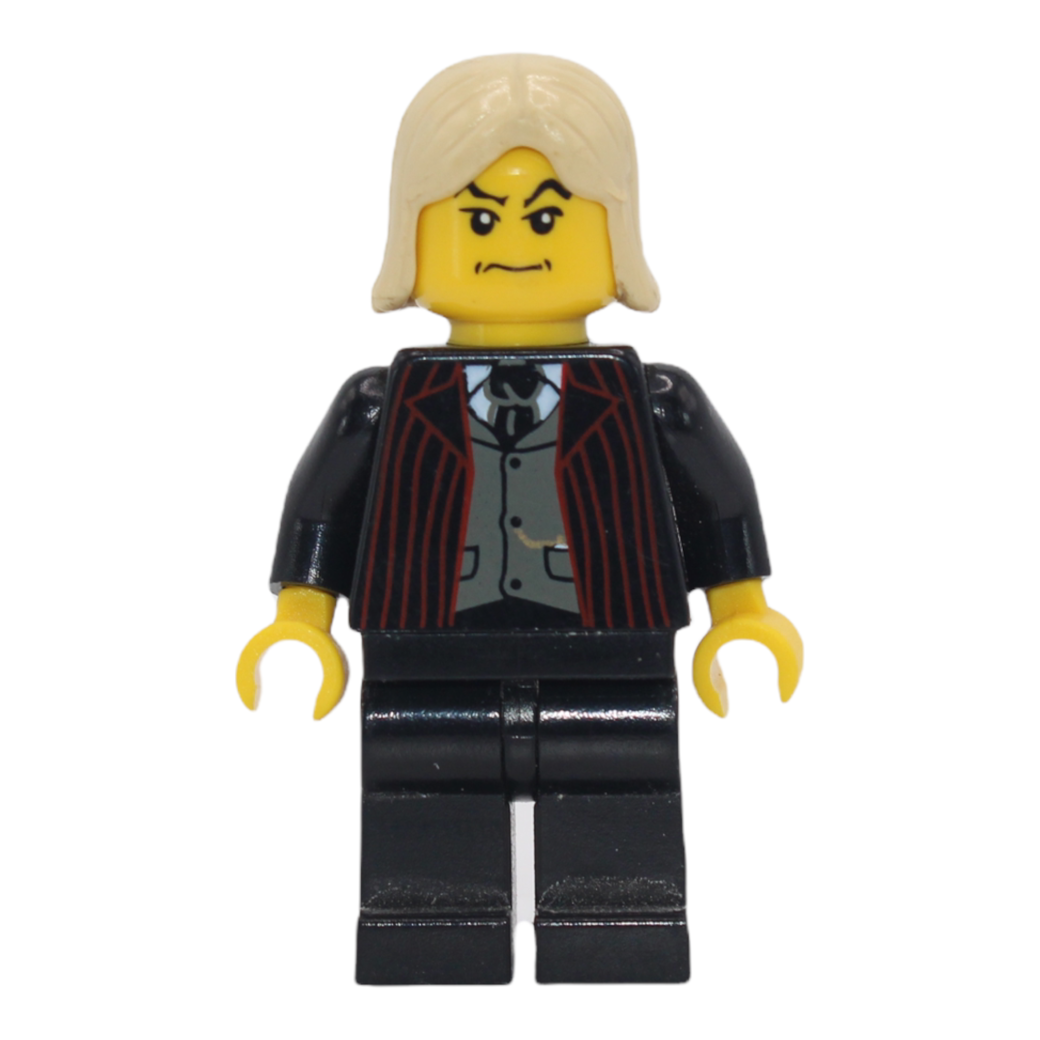 Lucius Malfoy (black suit with red lines, yellow skin)