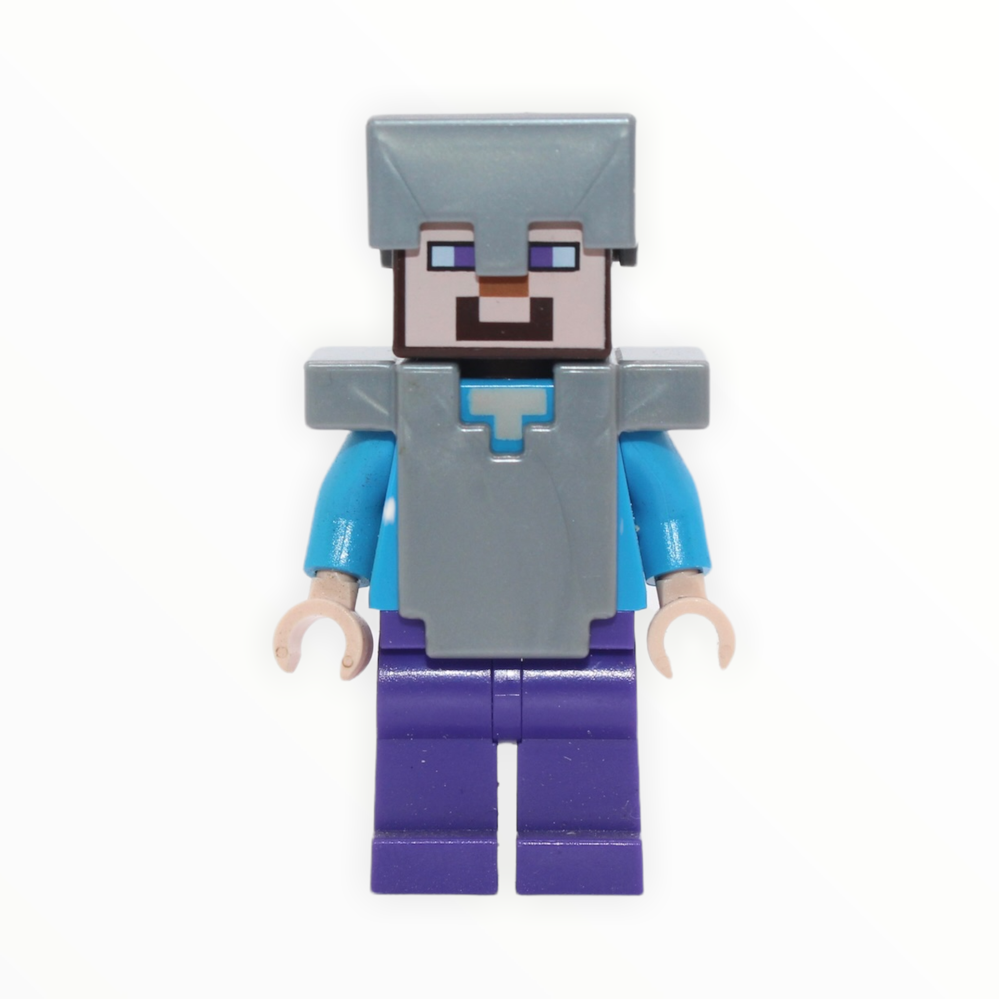Minecraft Steve (silver helmet and armor, purple legs)