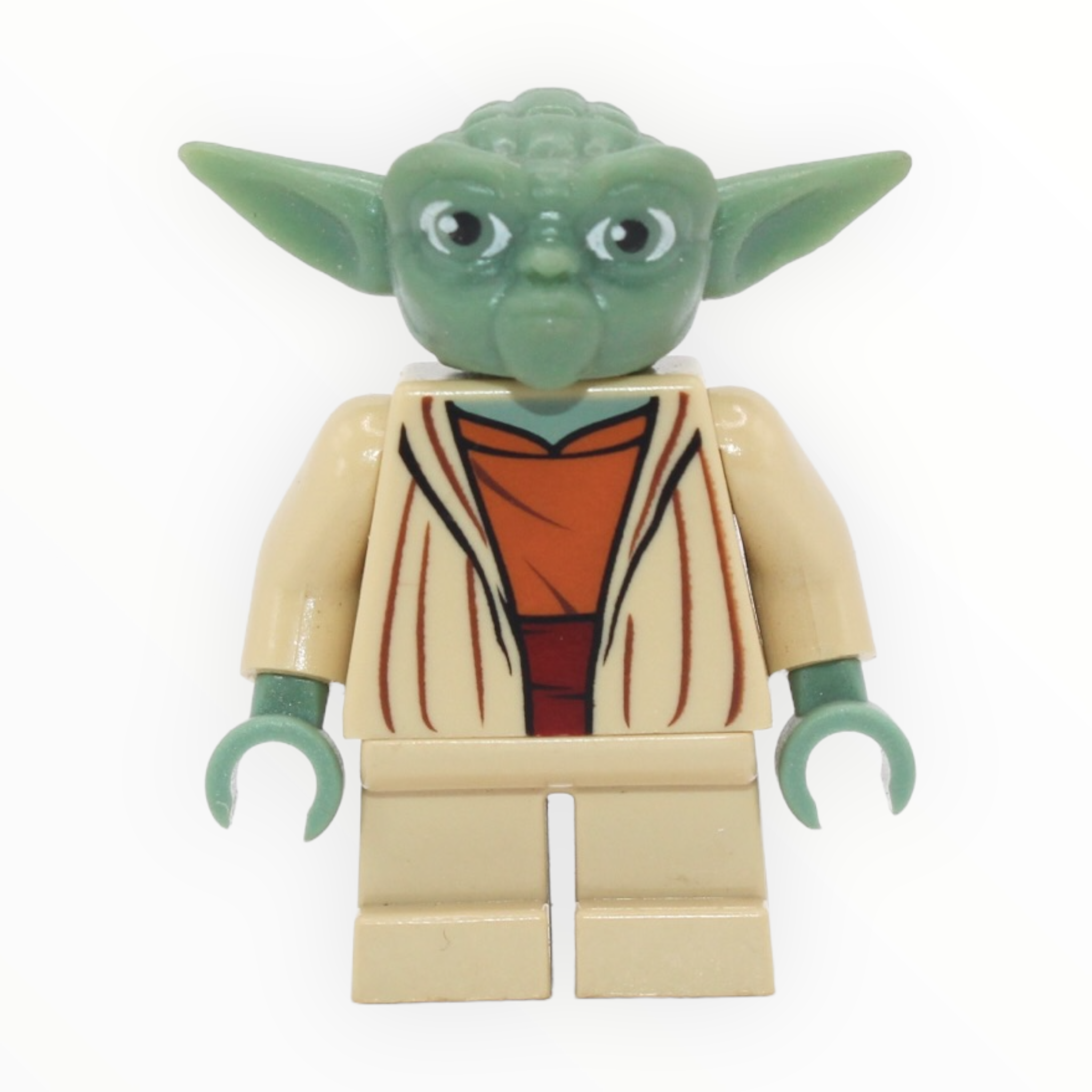 Yoda (Clone Wars, dark gray hair, dark orange belt, plain back)
