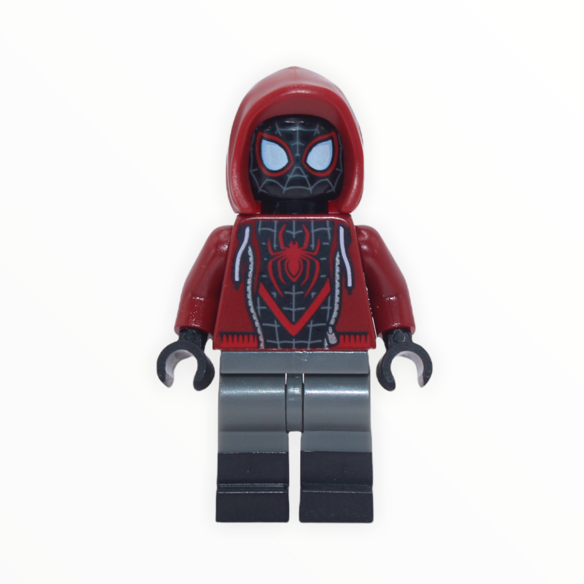 Spider-Man Miles Morales (dark red hood, jacket, boots)