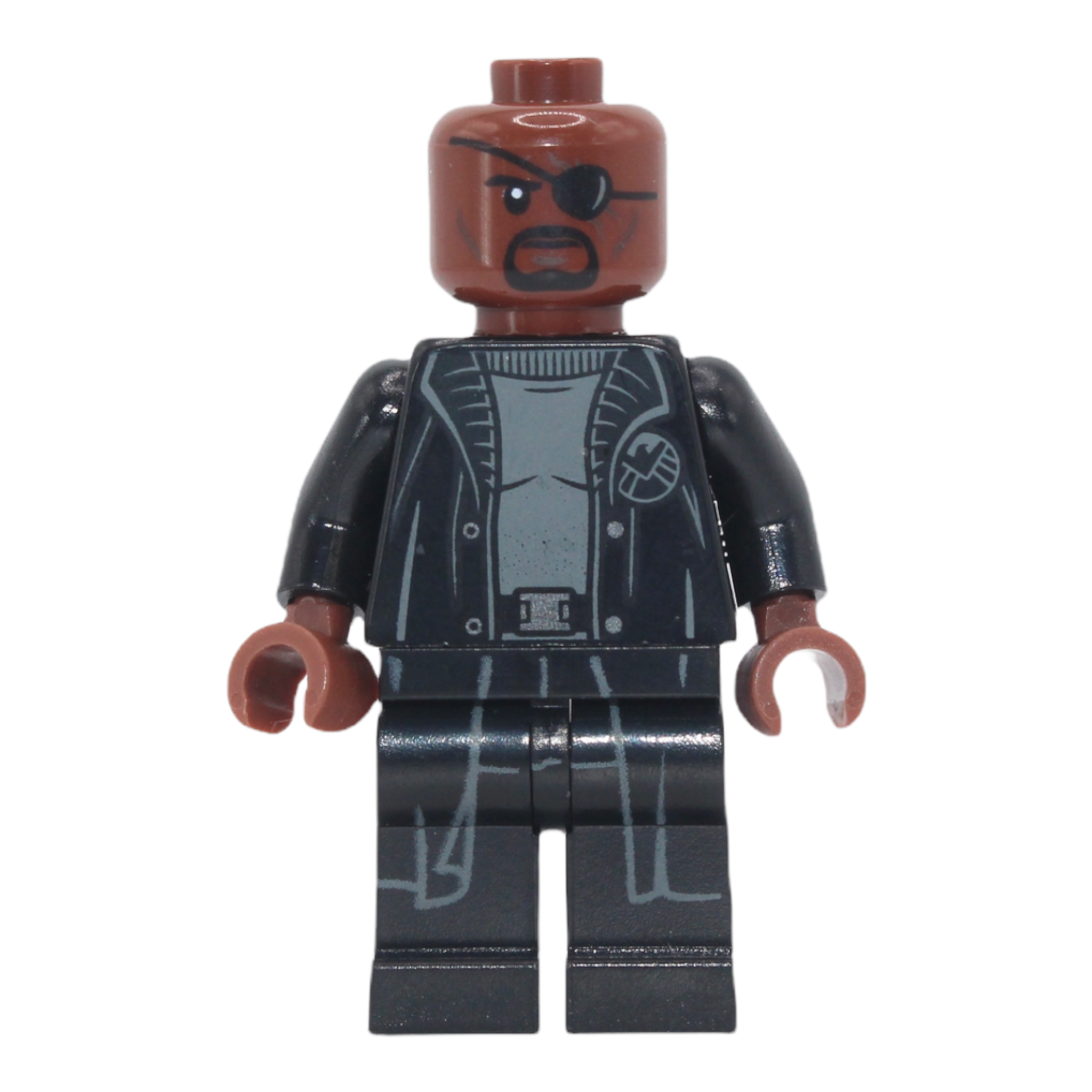 Nick Fury (long coat with badge, shirt tail)